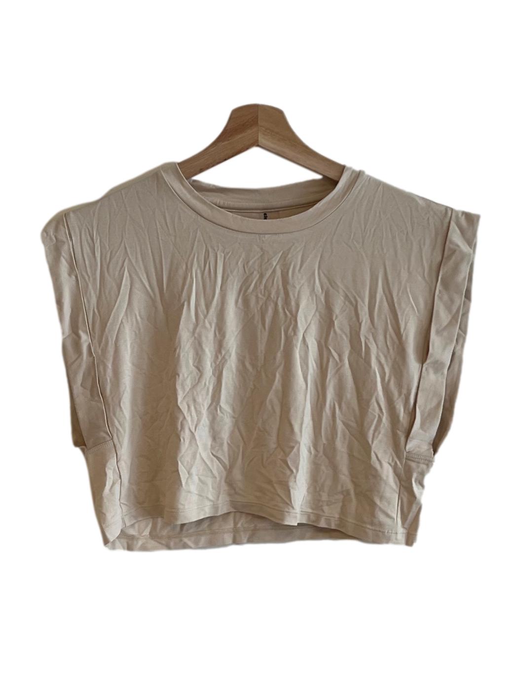 Beige Jewel Neckline Cropped T-Shirt