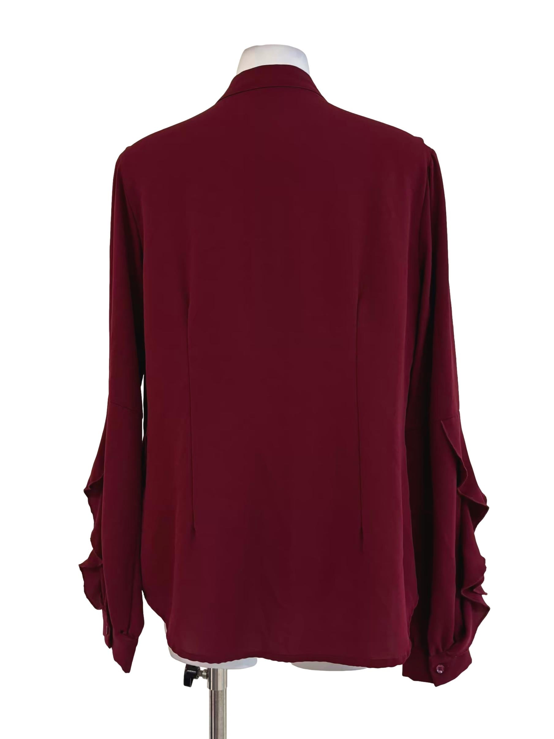 Maroon Ruffle Long Sleeve Blouse