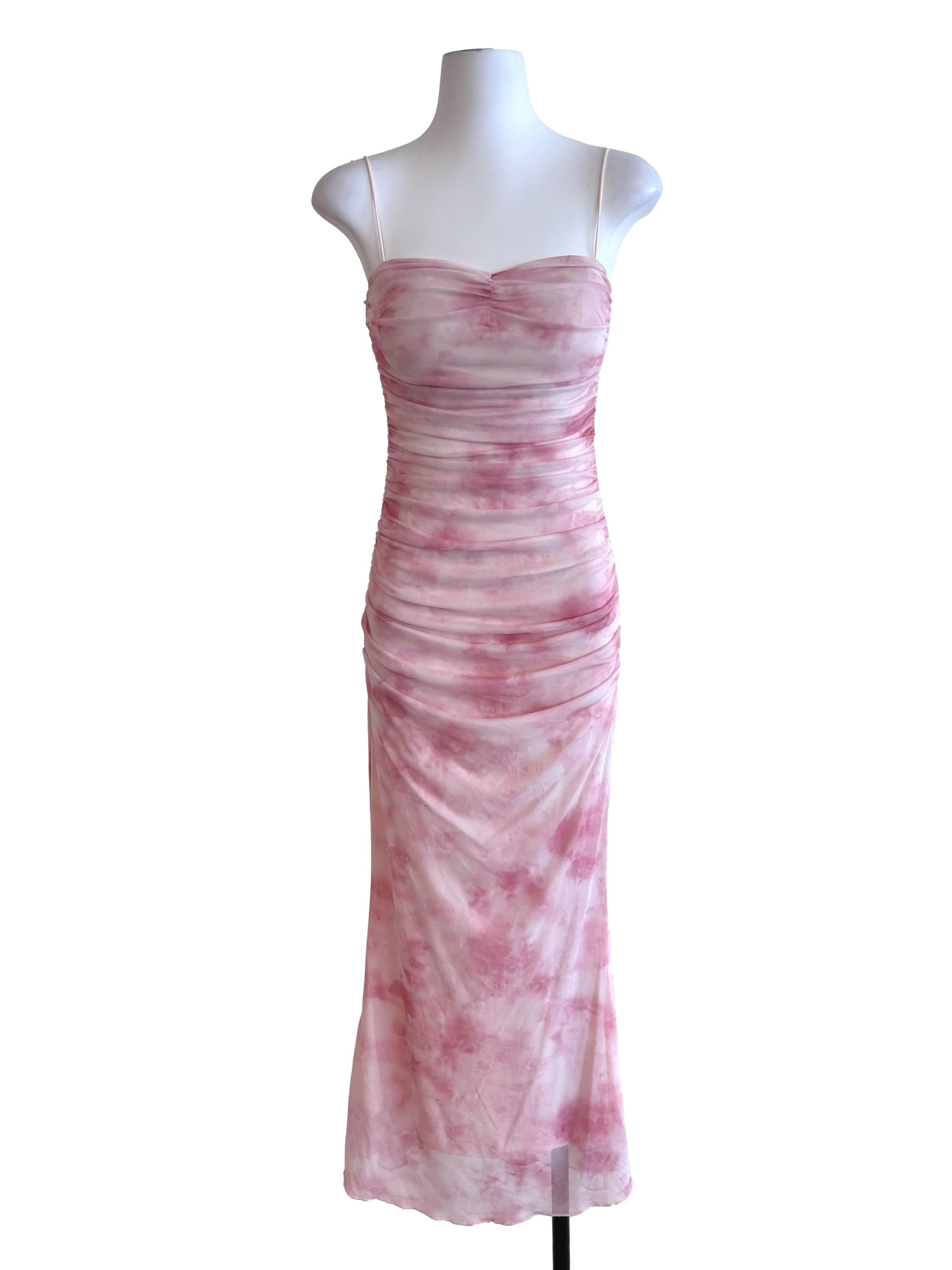 Light Pink Tie Dye Mesh Fitted Dress