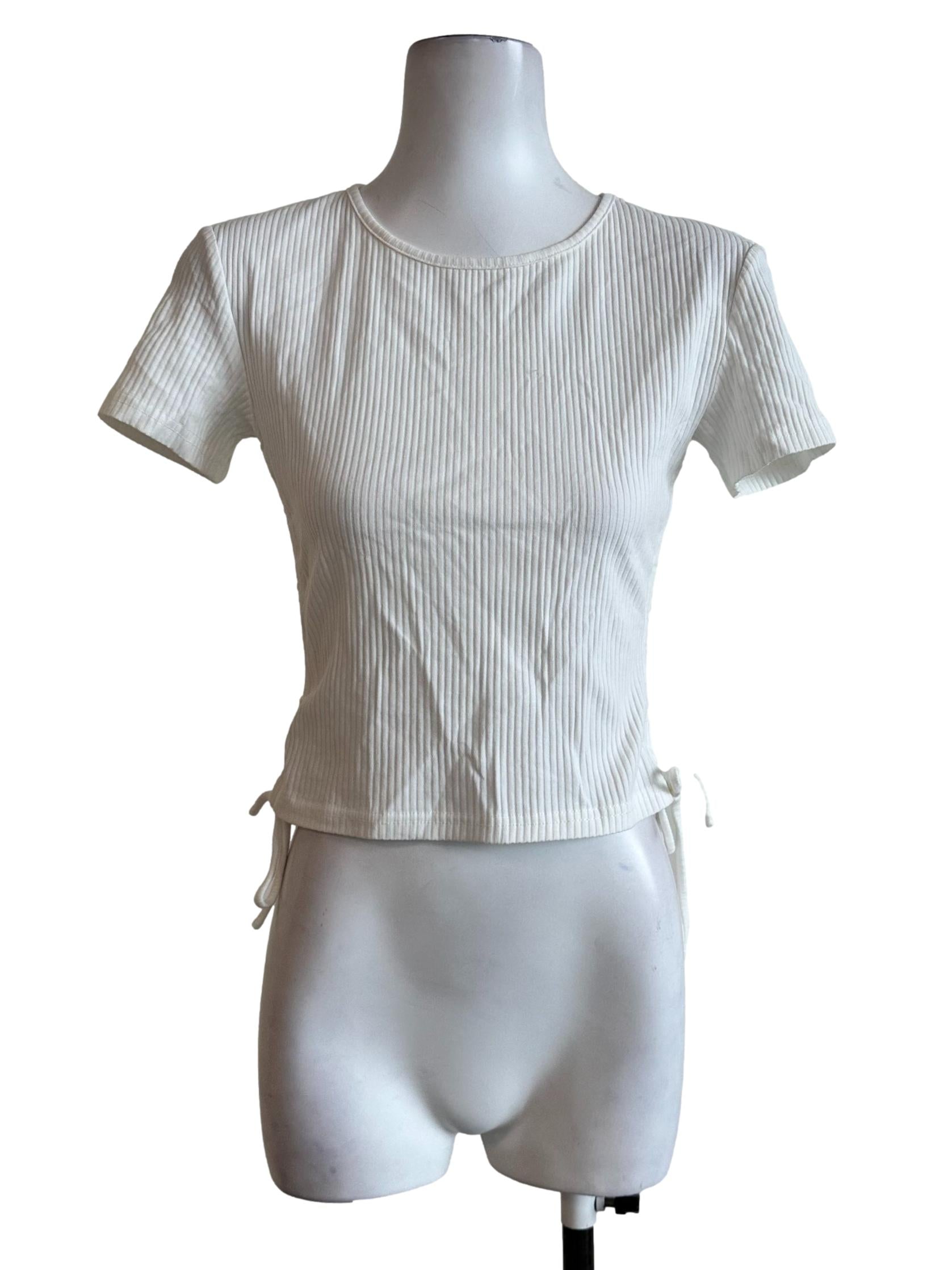 Off White Textured Round Neck Top
