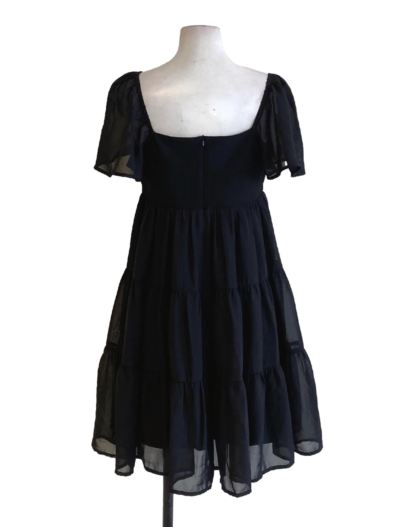 Jade Black Mesh Sleeve Layered A-Line Dress