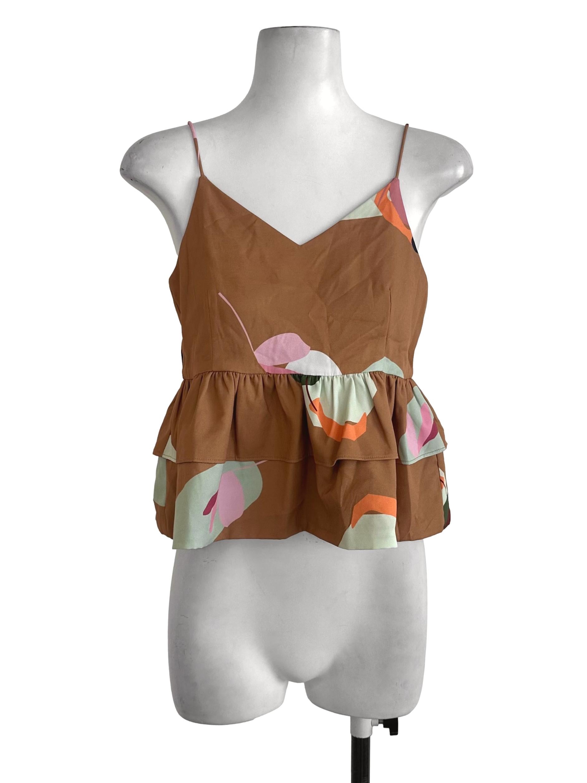 The Closet Lover Mustard Brown Abstract Peplumtop | REFASH