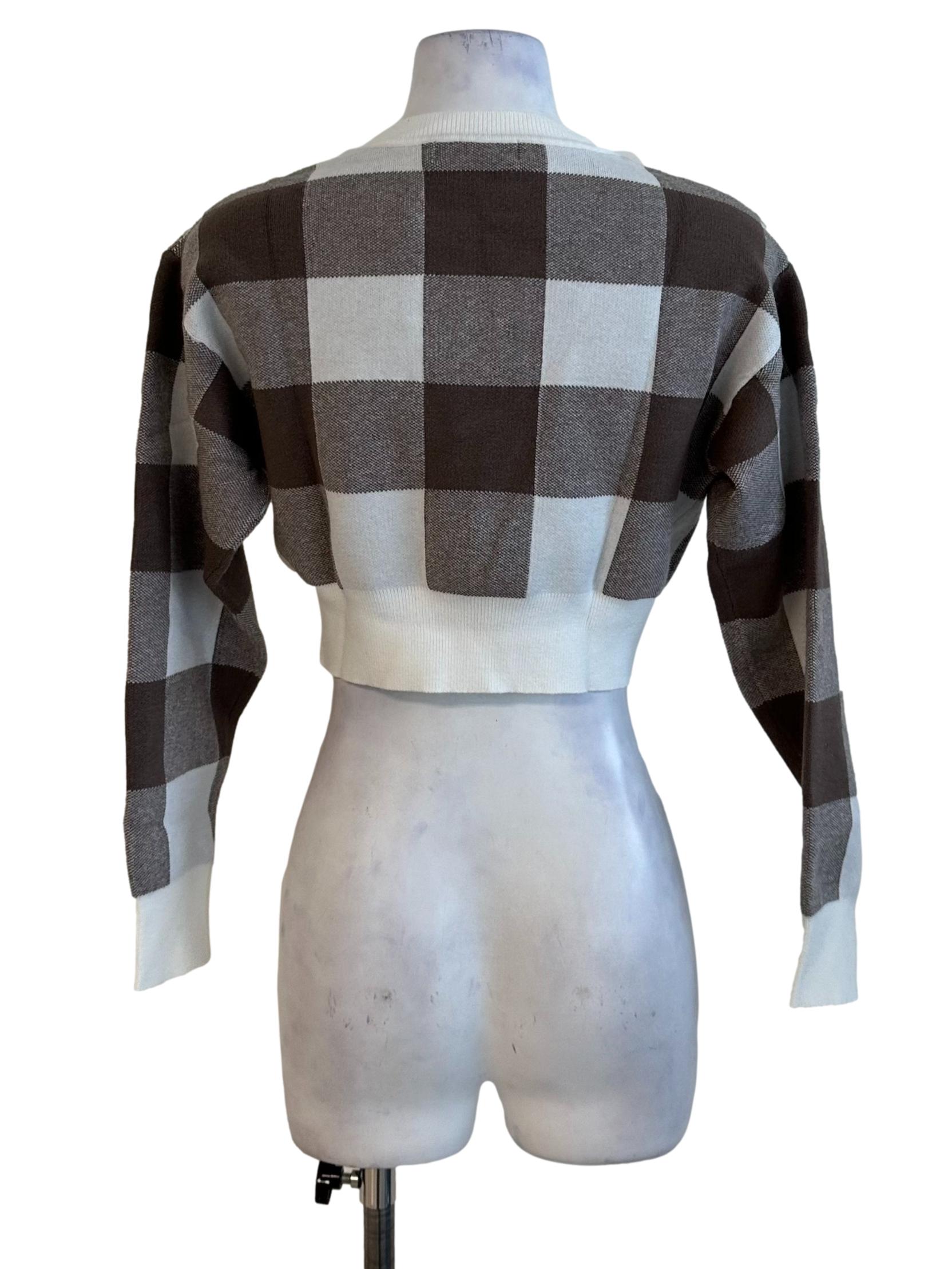 Mocha Brown Plaid Pattern Knit Crop Top