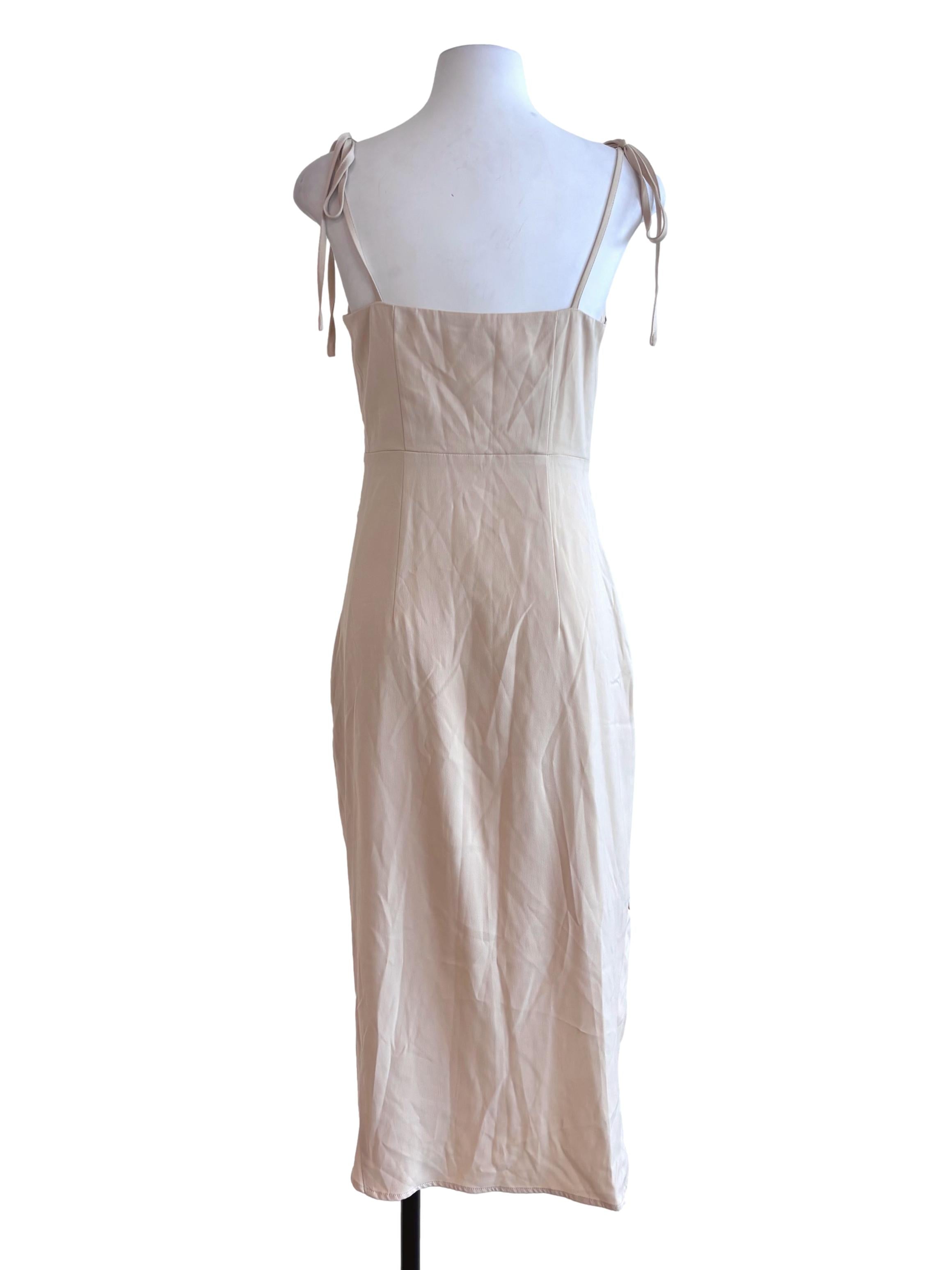 Nude Beige Drape Slit Dress