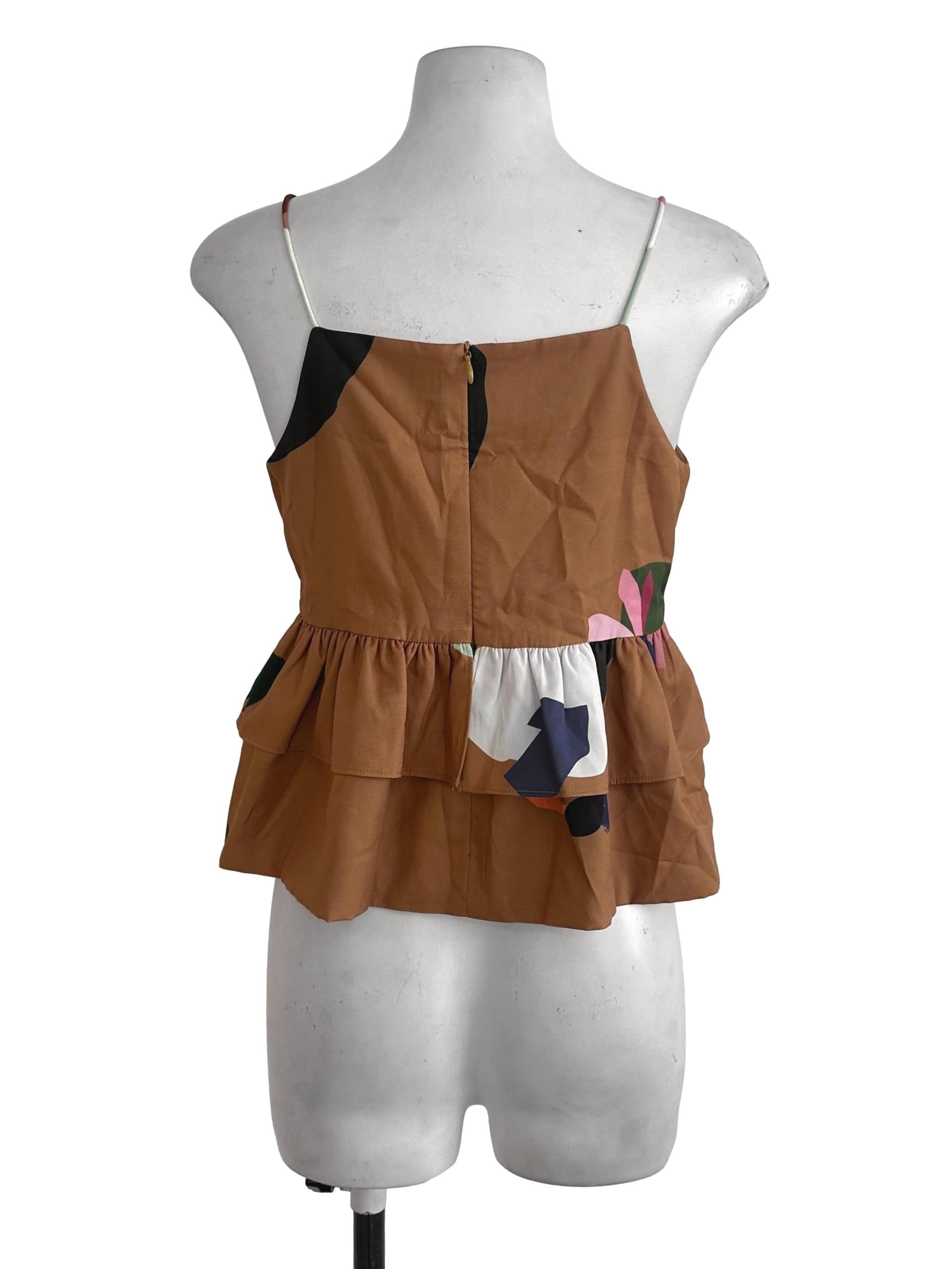 The Closet Lover Mustard Brown Abstract Peplumtop | REFASH
