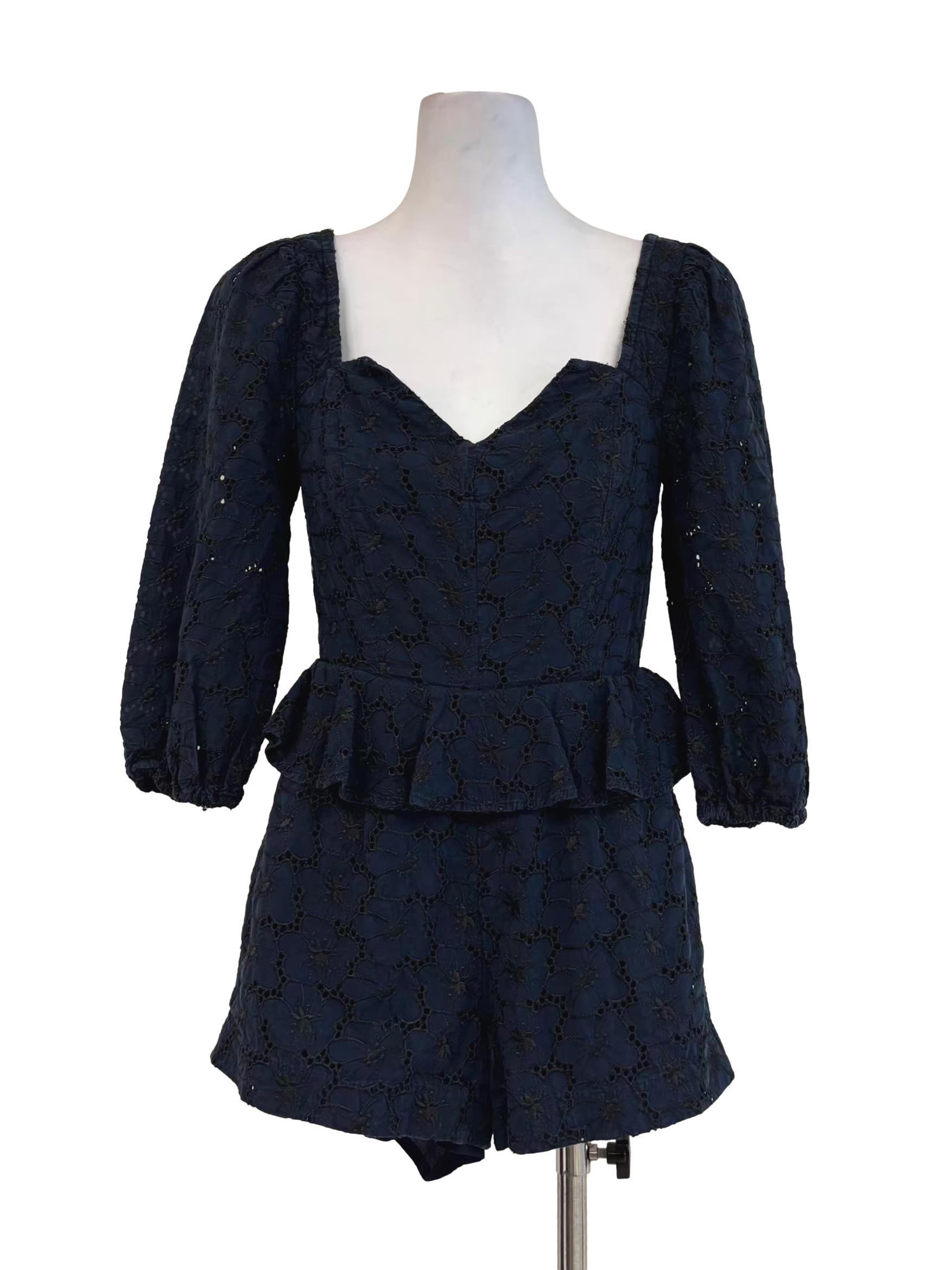 Navy Blue Lace Romper