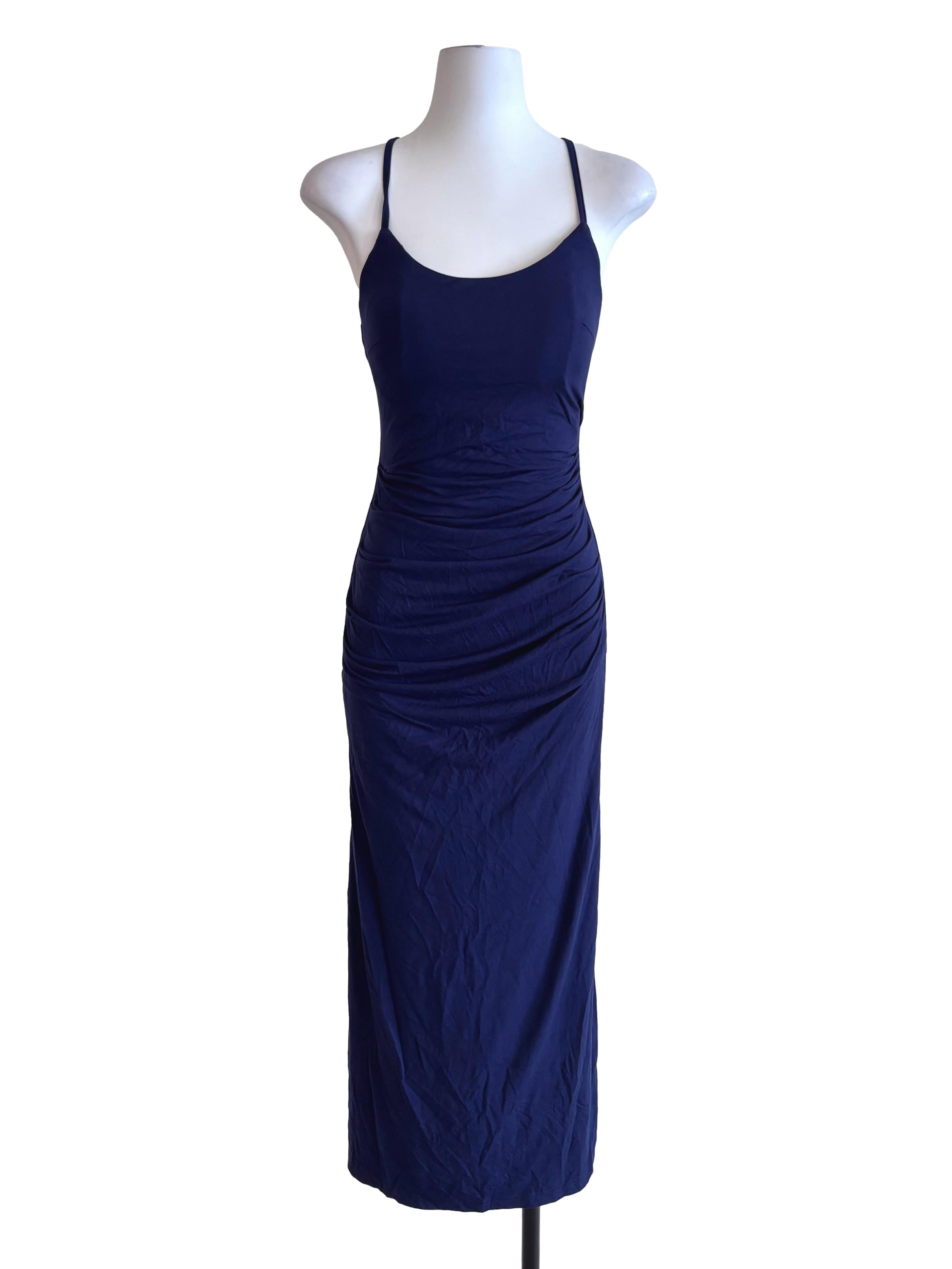 Navy Blue Cross Back Fitted Dress