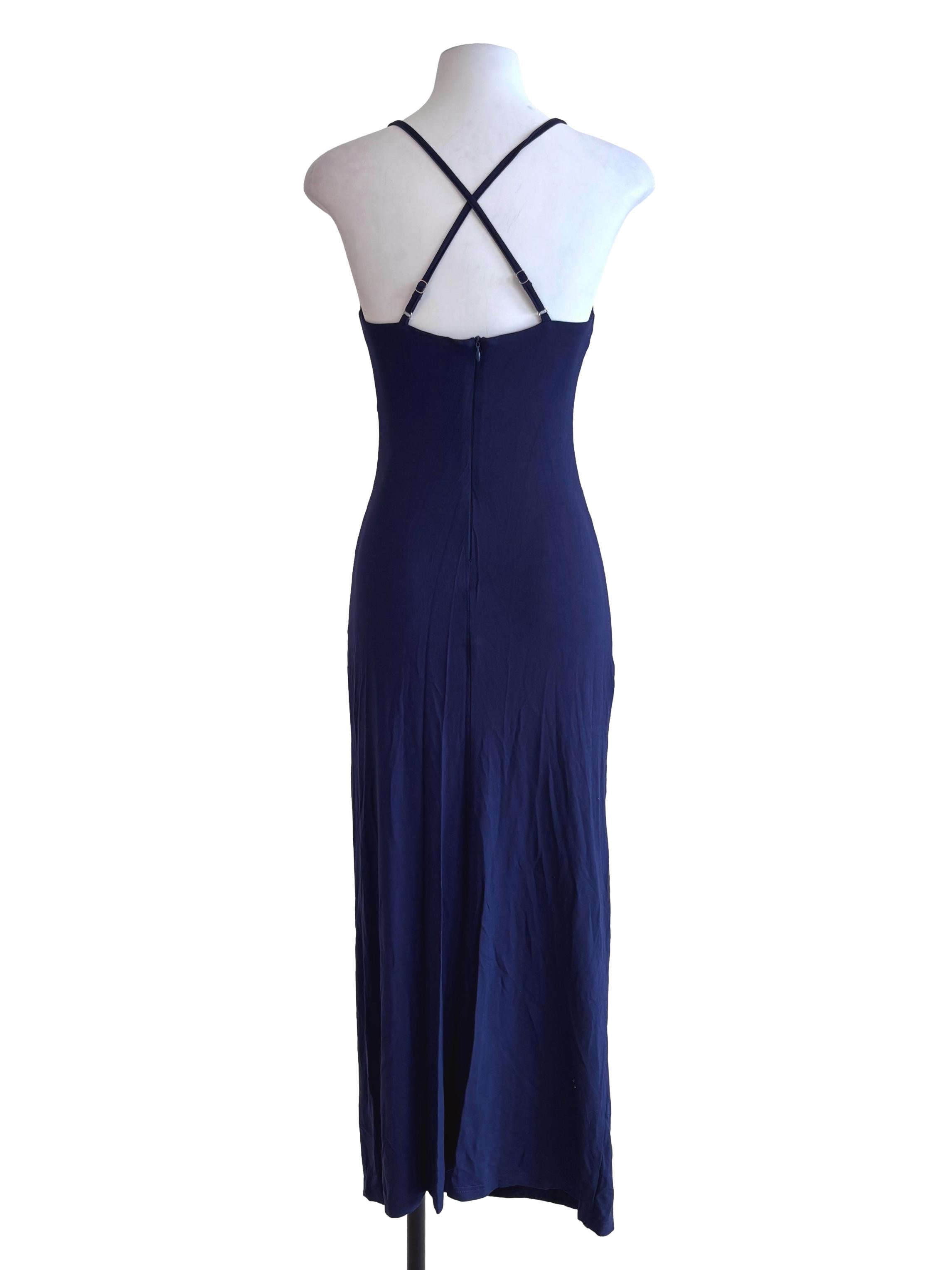 Navy Blue Cross Back Fitted Dress