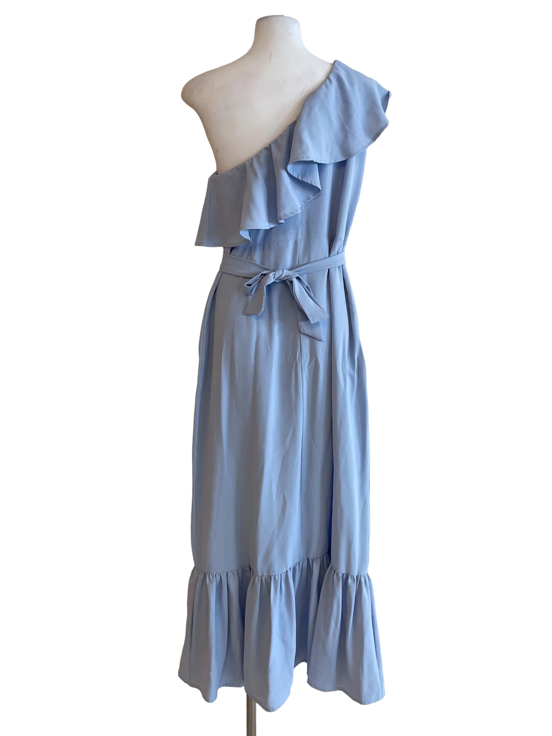Light Blue Asymmetric Ruffle Slip Dress