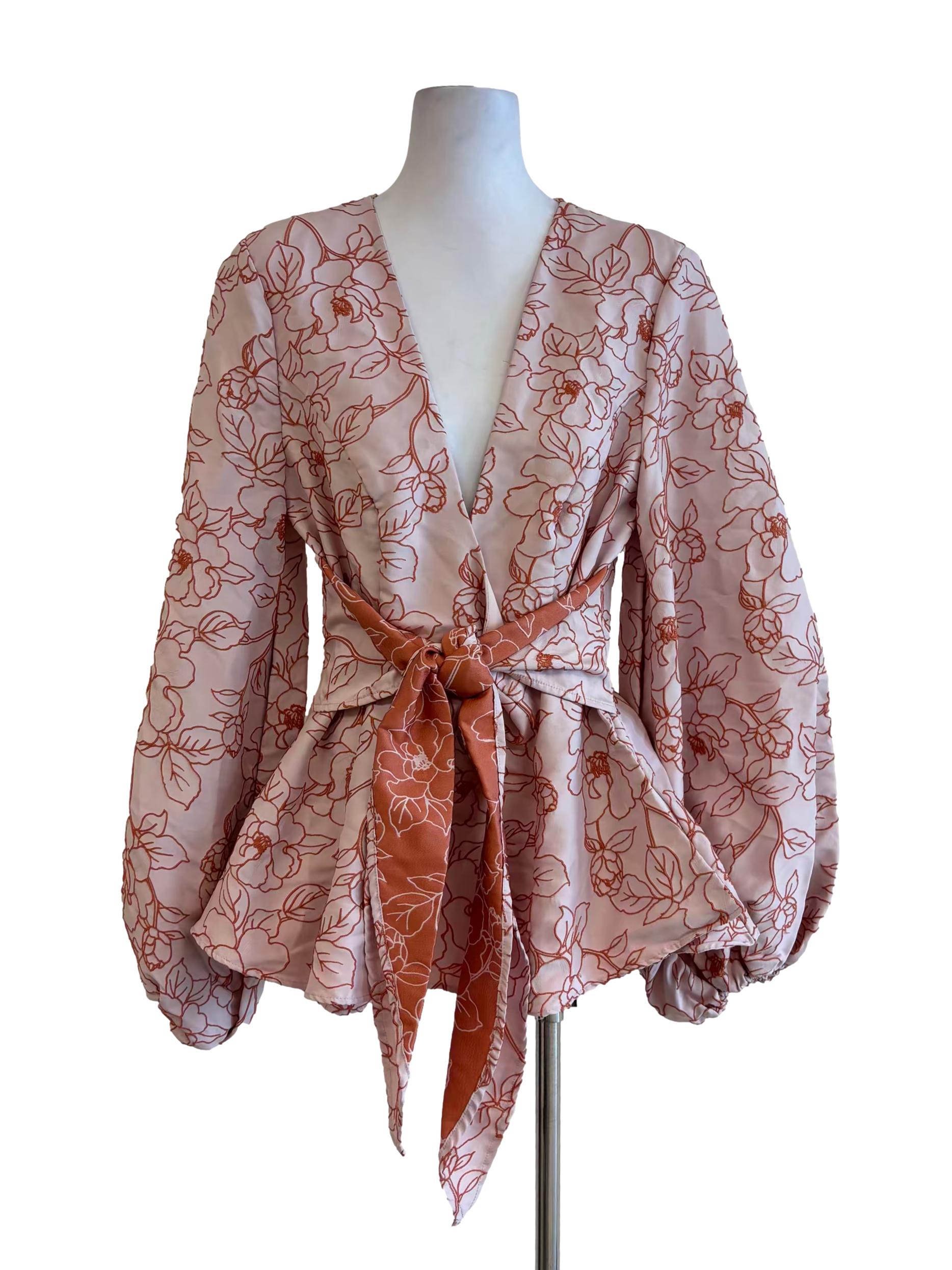 Apricot Melon Pink Textured Wrap Top