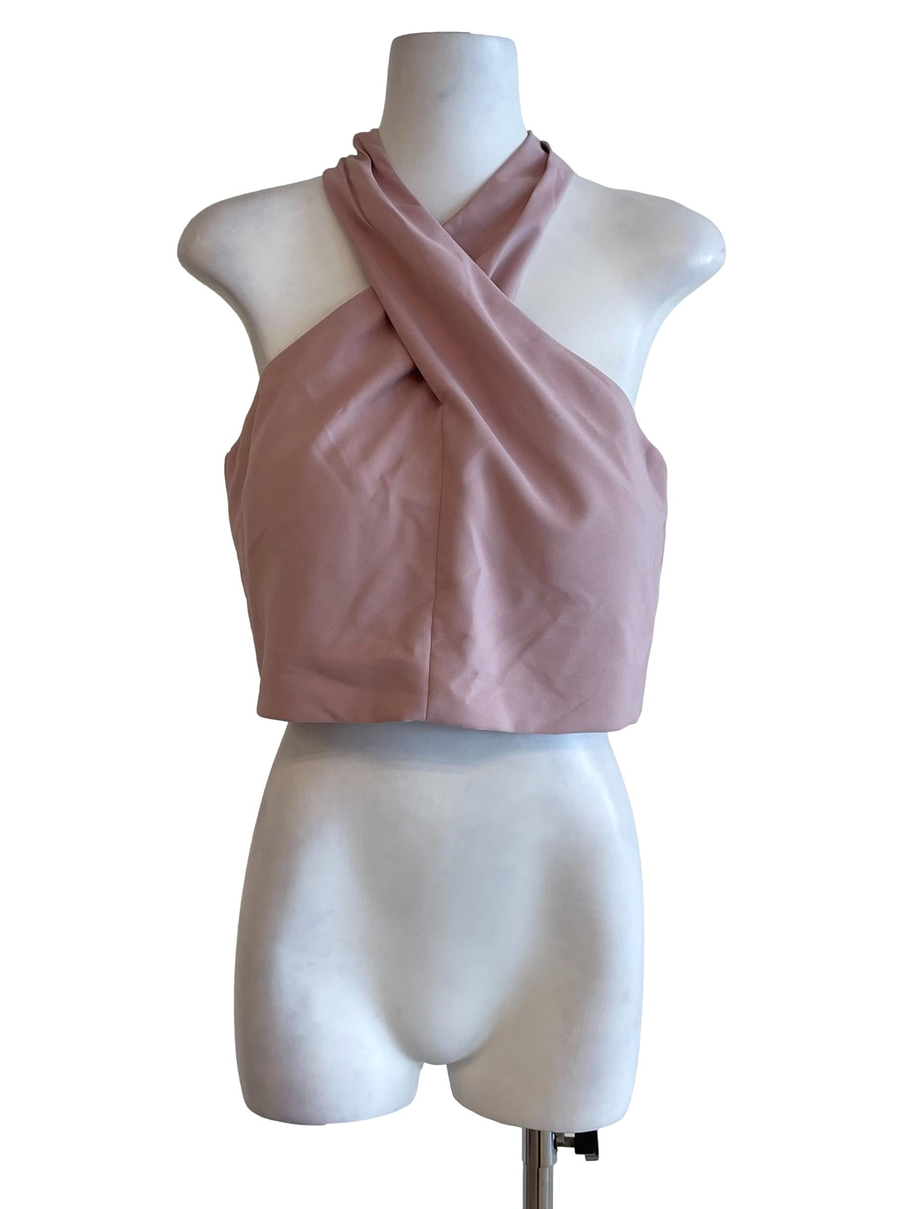 Crepe Pink Cross Halter Neck Top