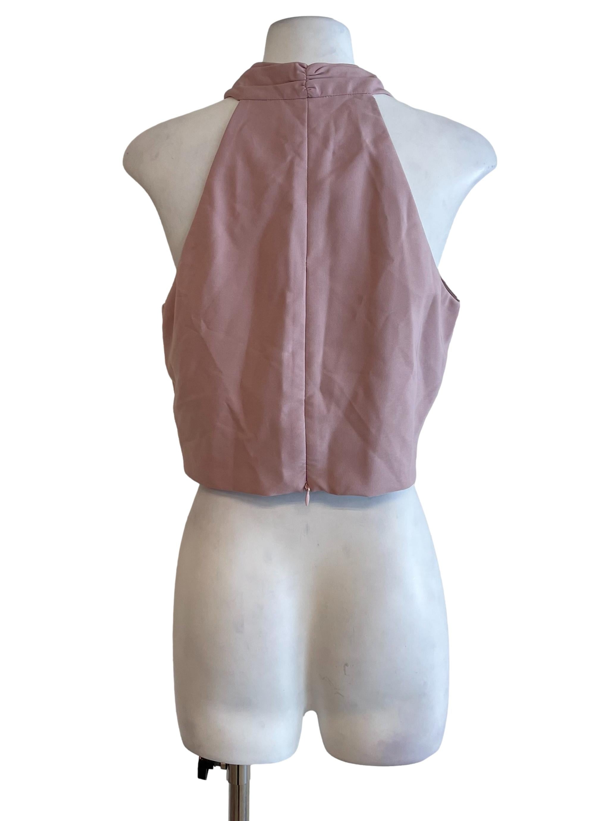 Crepe Pink Cross Halter Neck Top