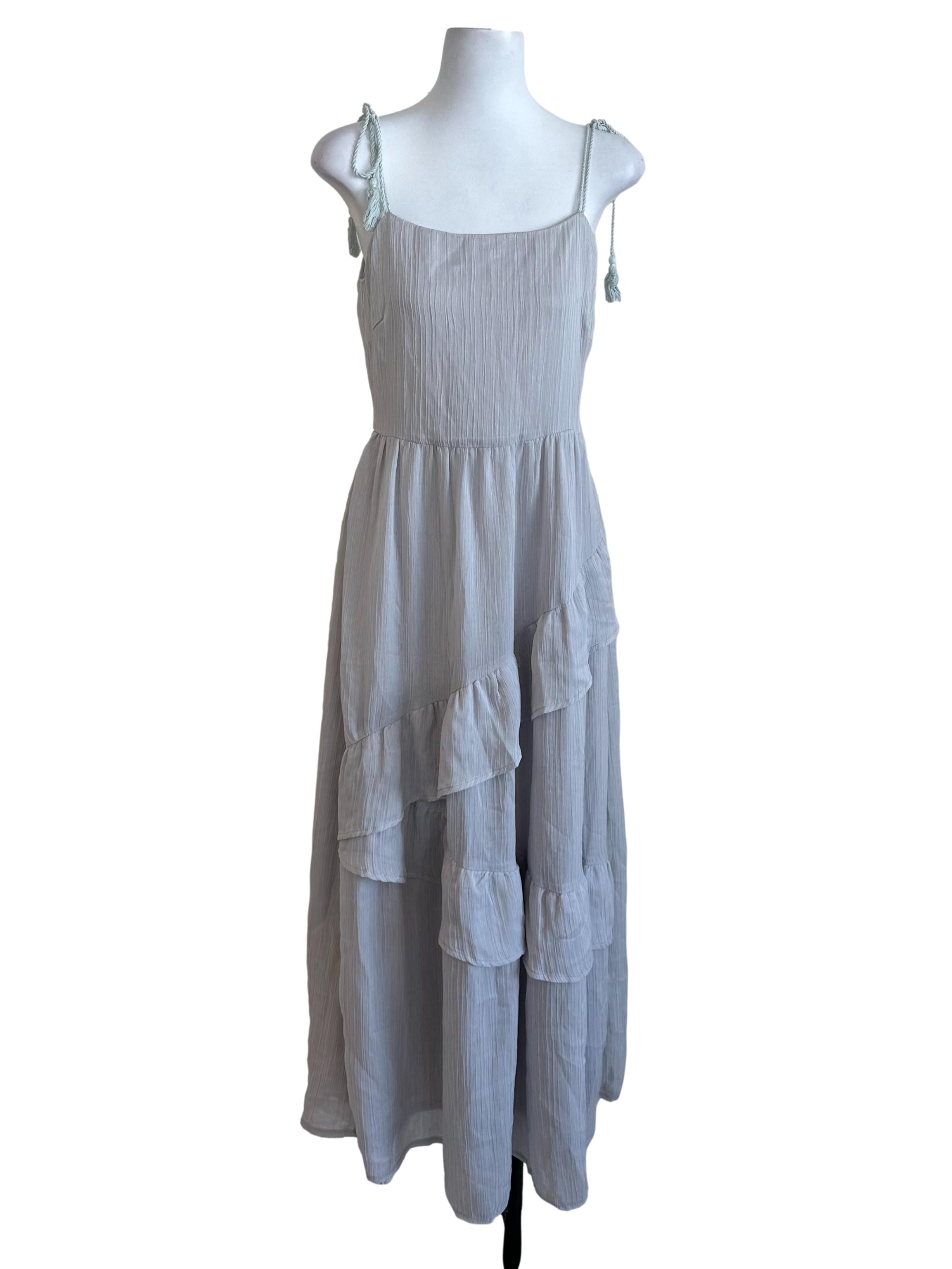 Cloudy Grey Pleated Ruffle Dress TTT