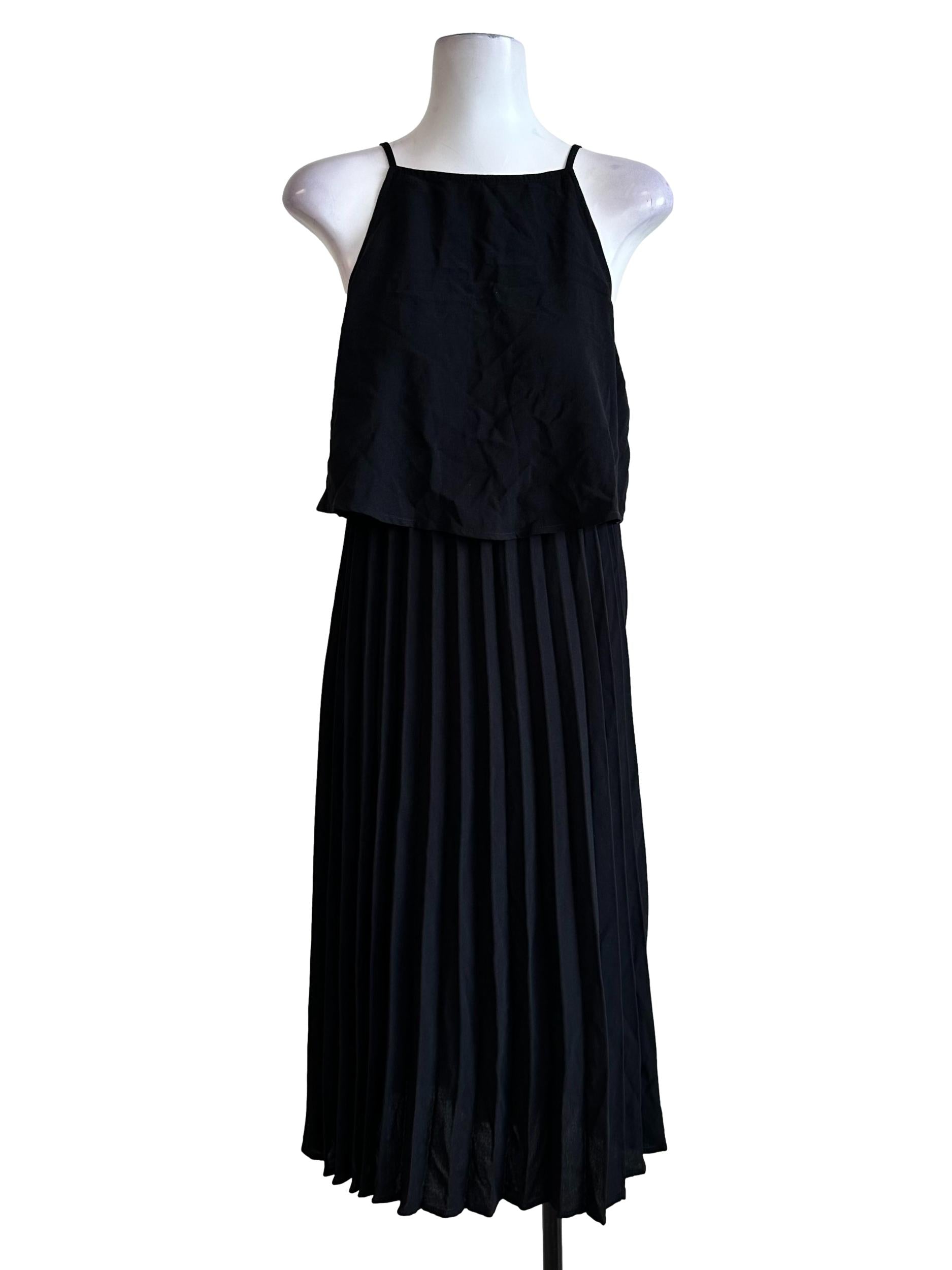 Black Pleated Midi Dress