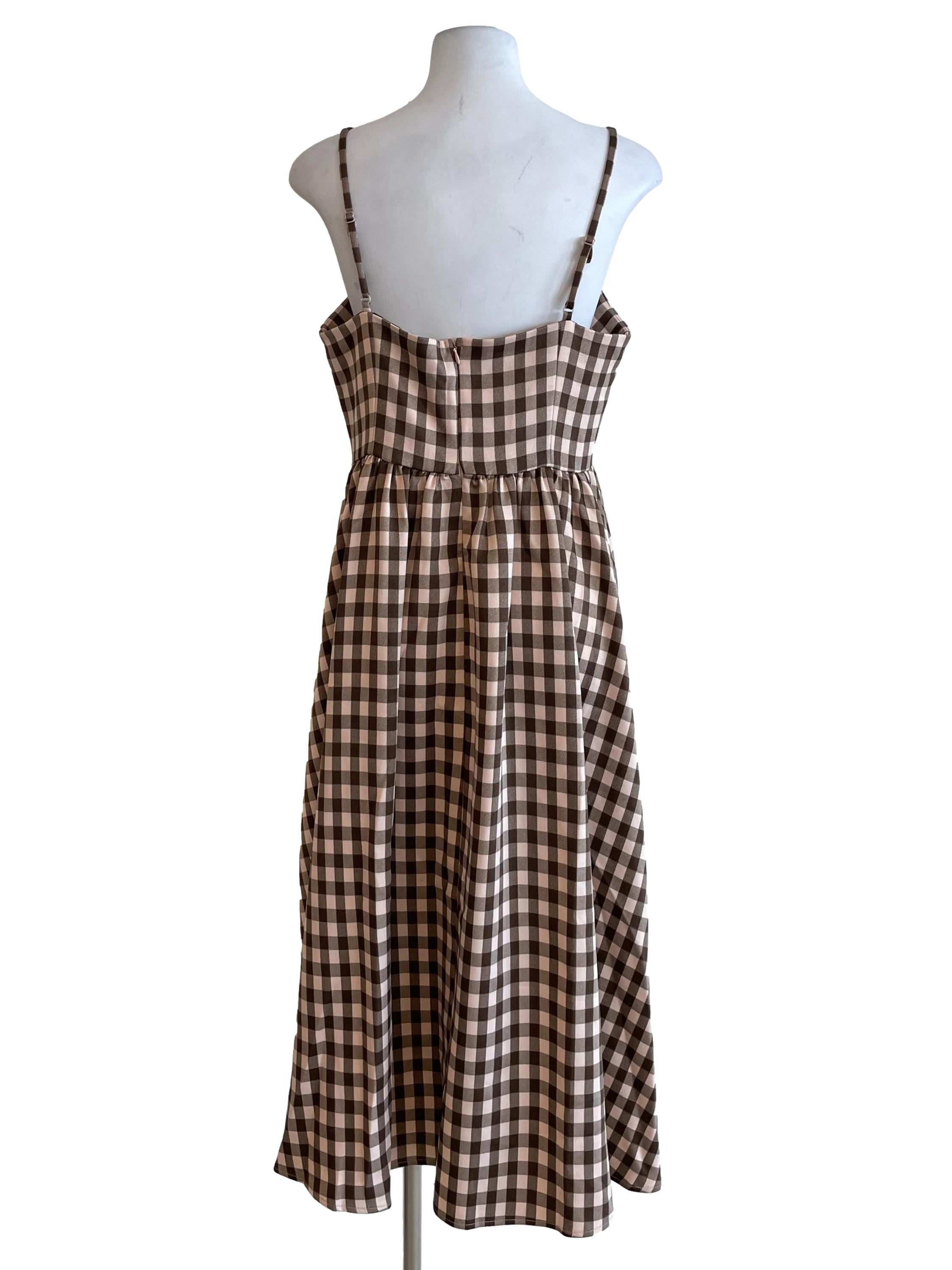 Coffee Gingham Jumper Dress