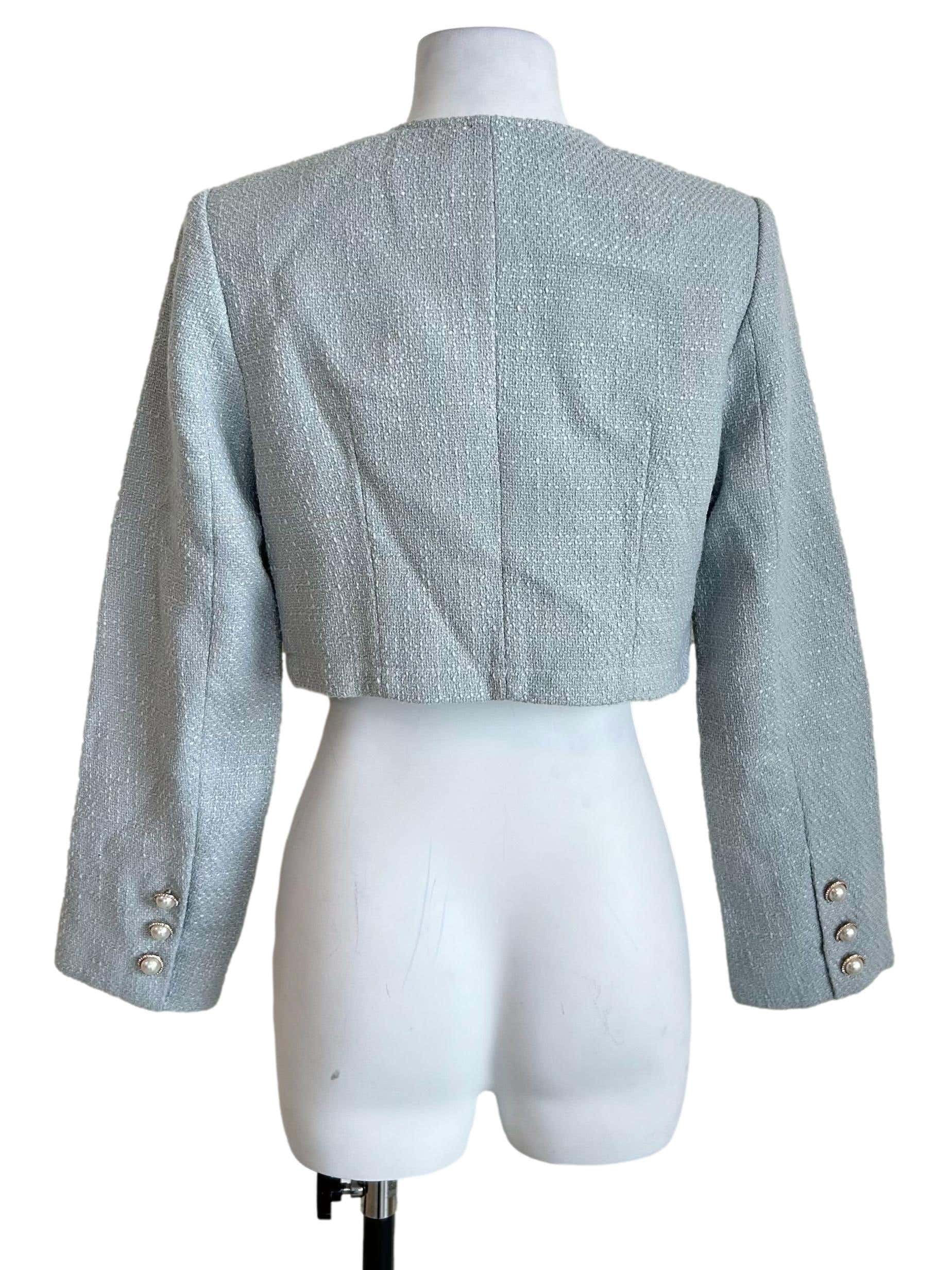 Stone Blue Cropped Tweed Jacket