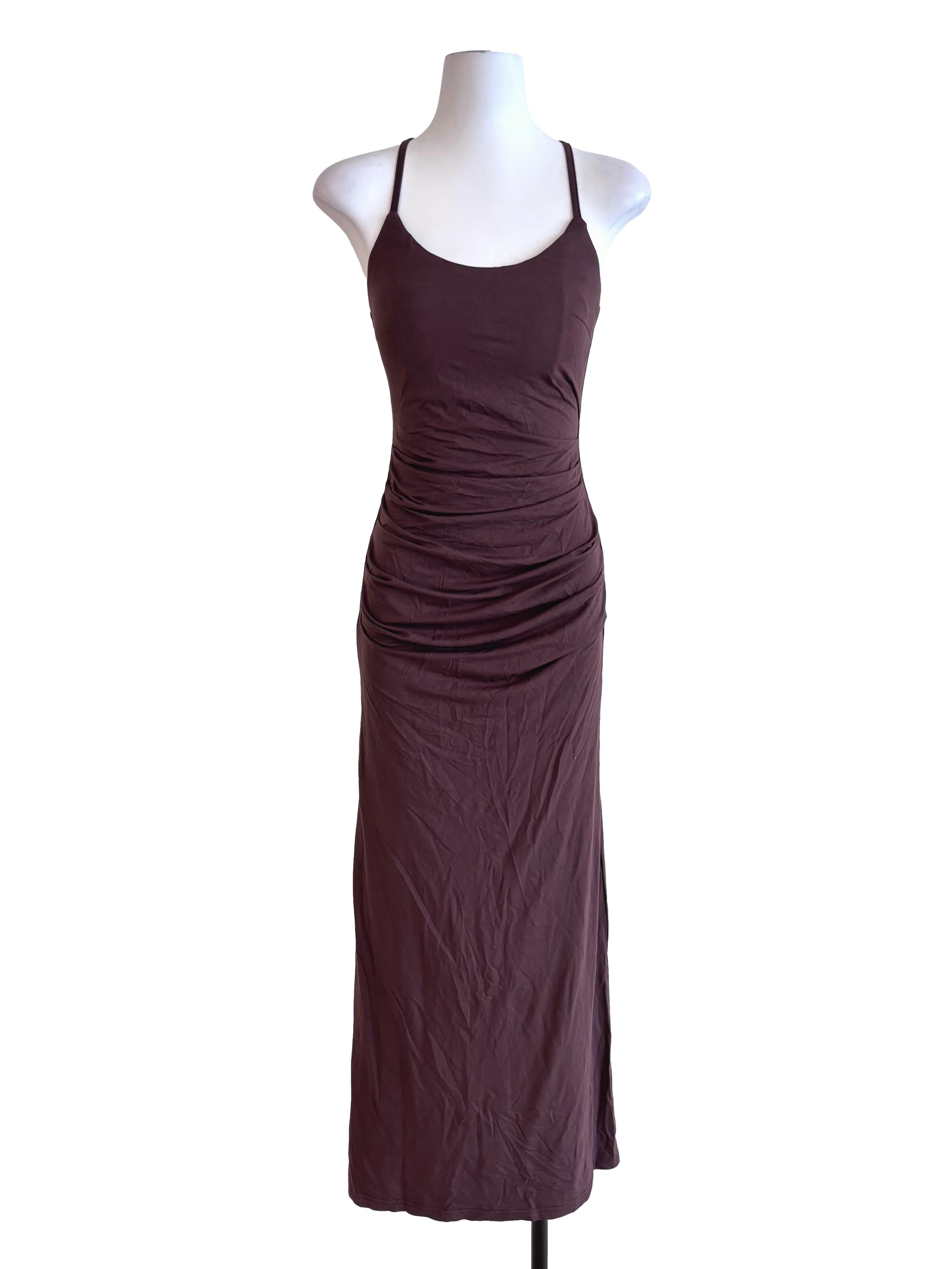 Coffee Brown Cross Back Fitted Dress