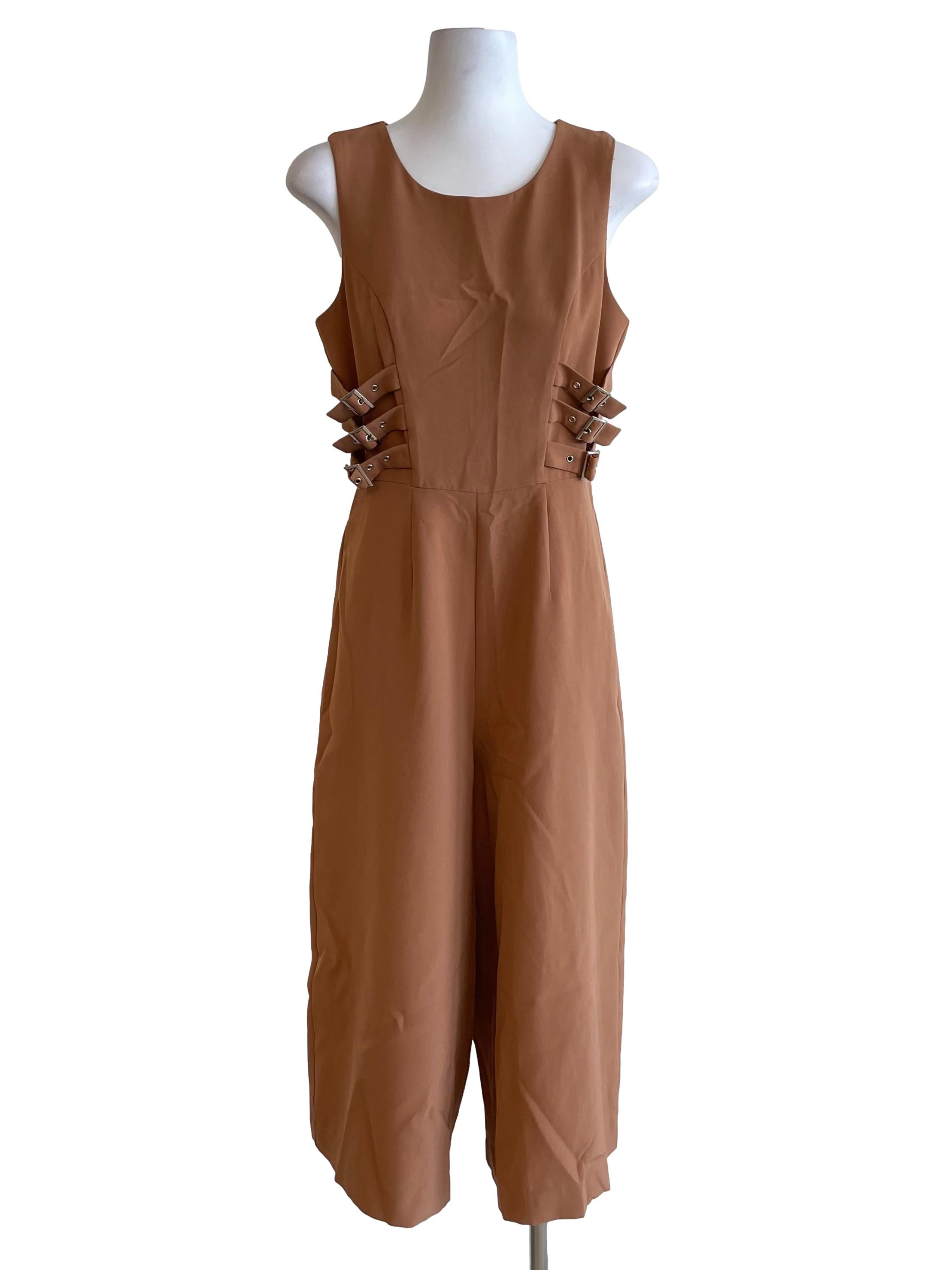 Tawny Buckled Sleeveless Jumpsuit