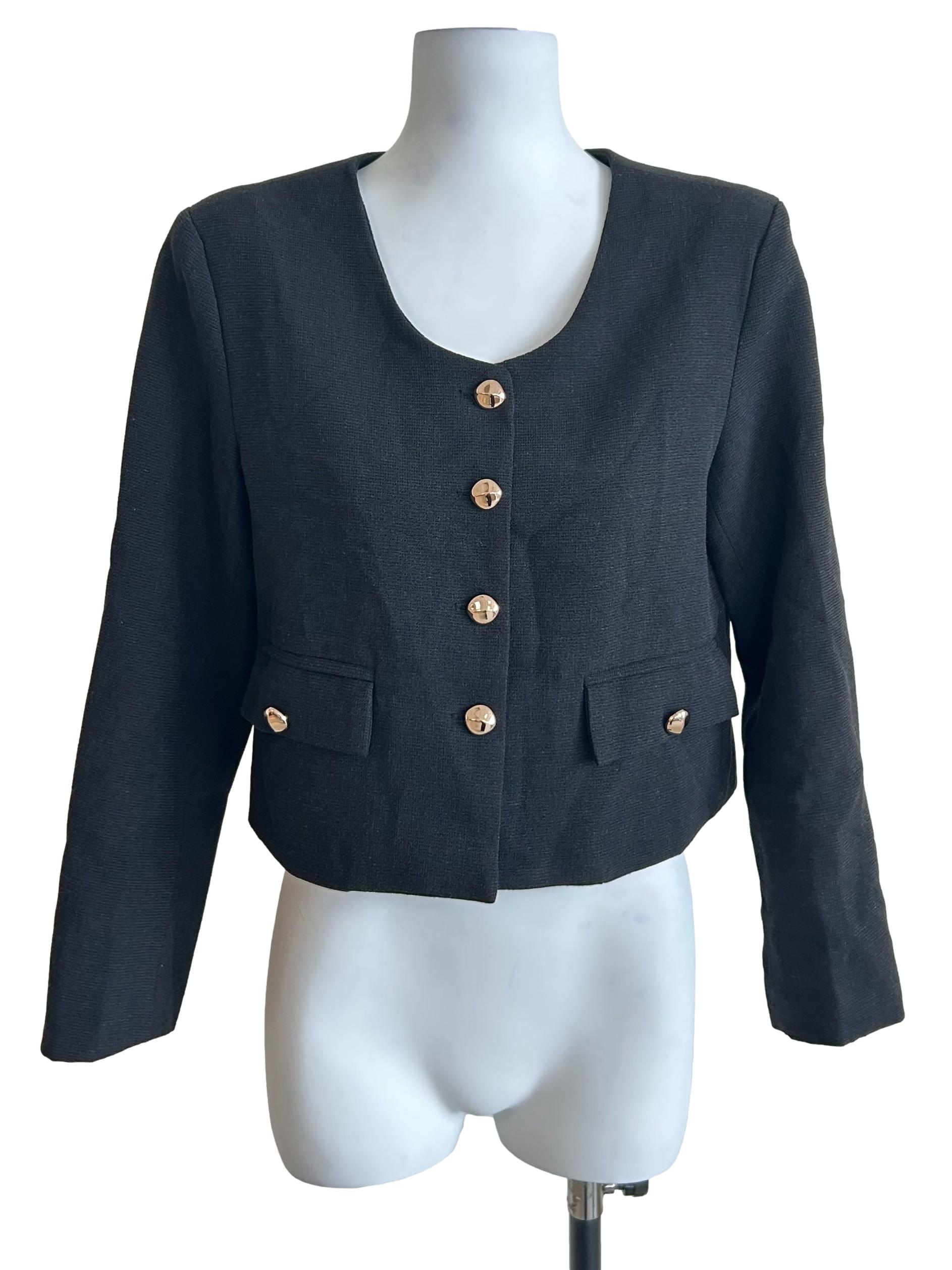 Black Gold Button Cropped Blazer