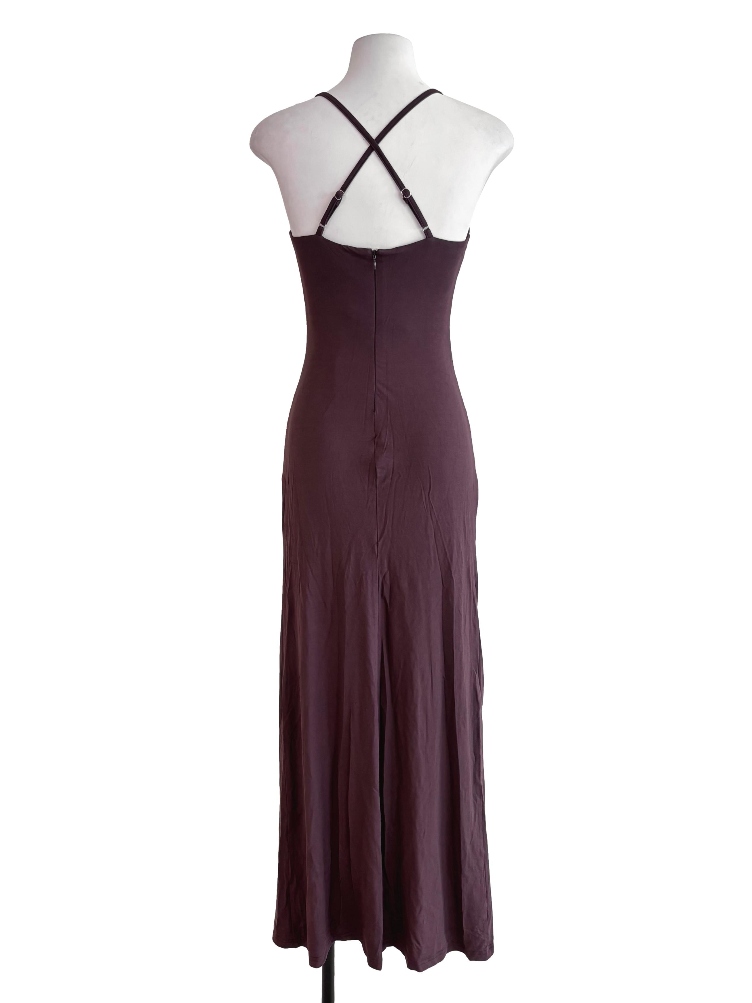 Coffee Brown Cross Back Fitted Dress