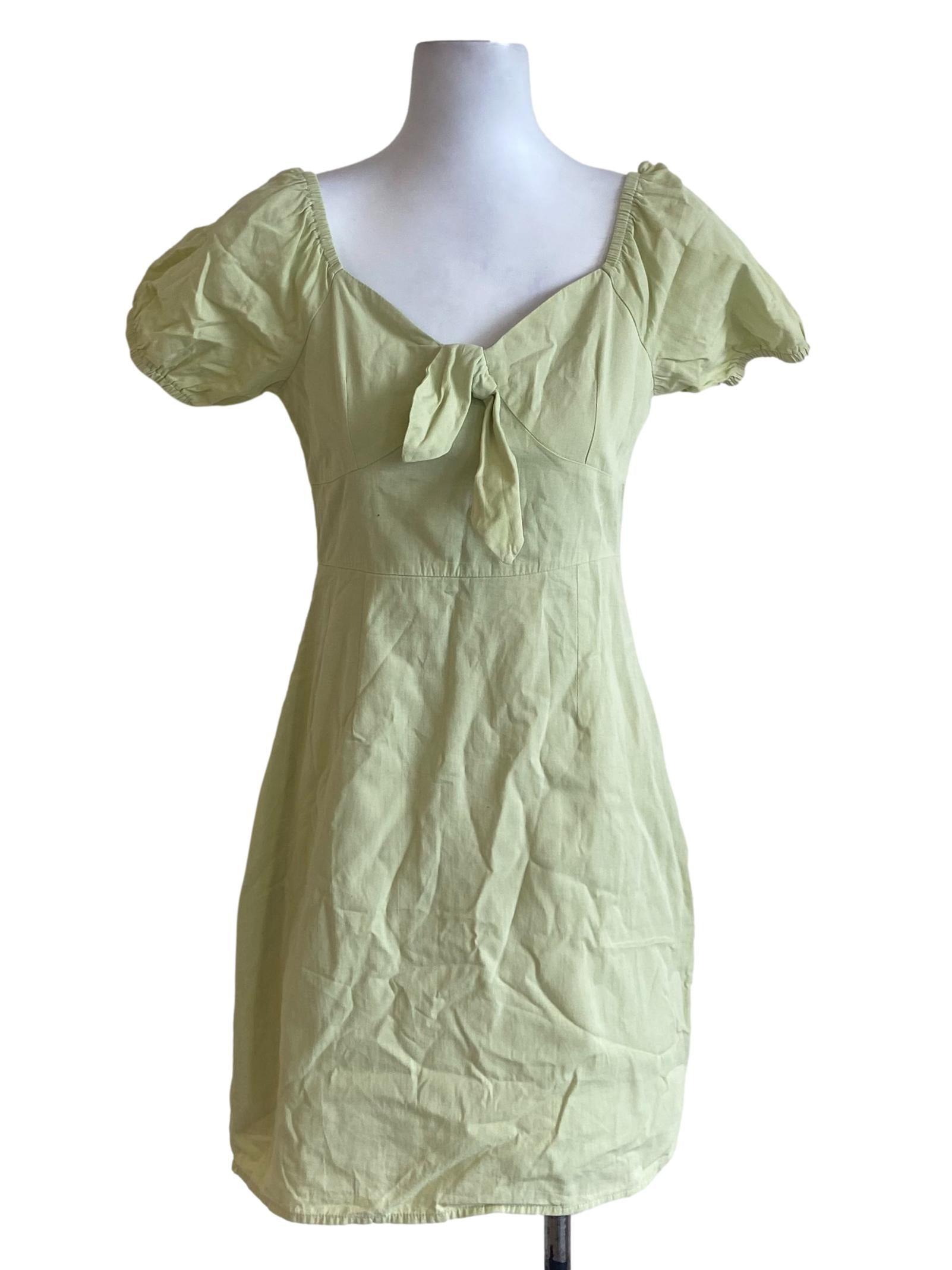Lime Green Puffed Sleeve Babydoll Dress