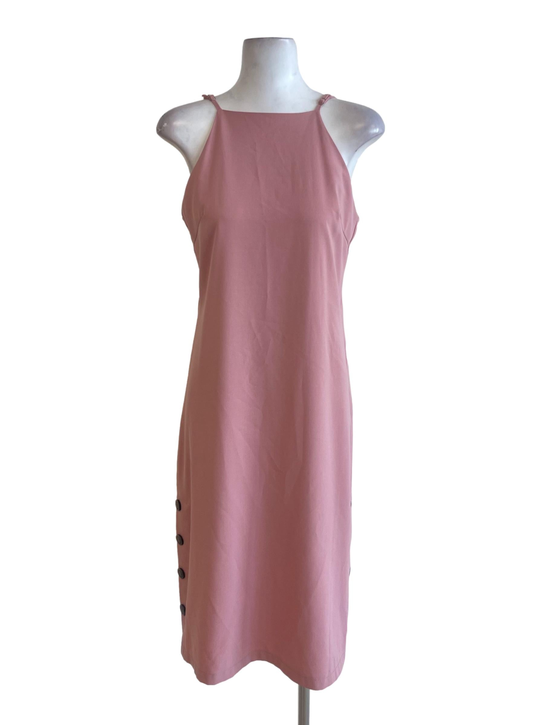 Pink Rose Halter Neck Button Side Dress