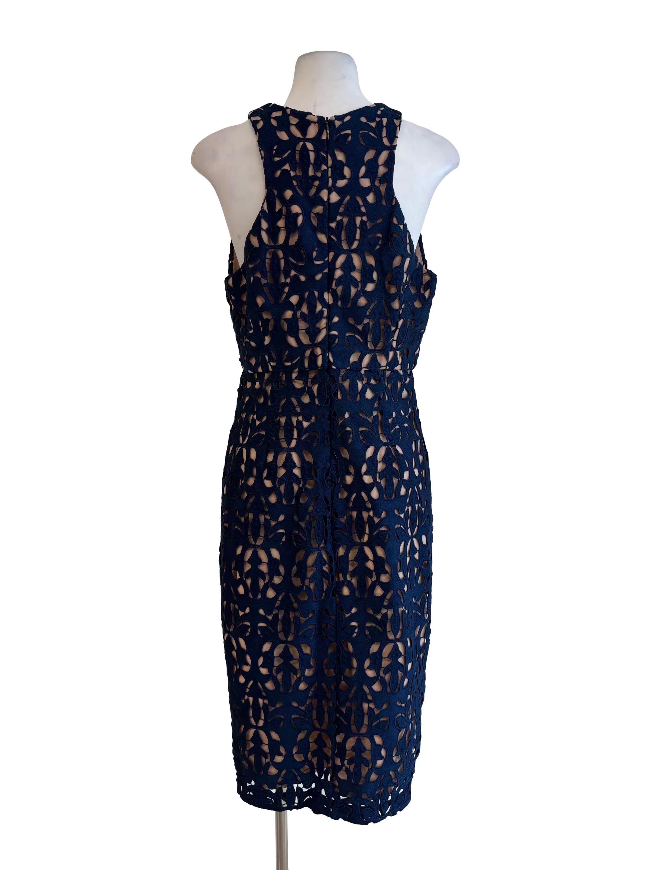 Navy Blue Plunged Neck Pencil Dress