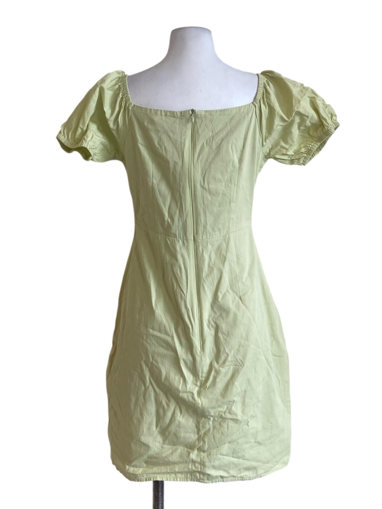 Lime Green Puffed Sleeve Babydoll Dress