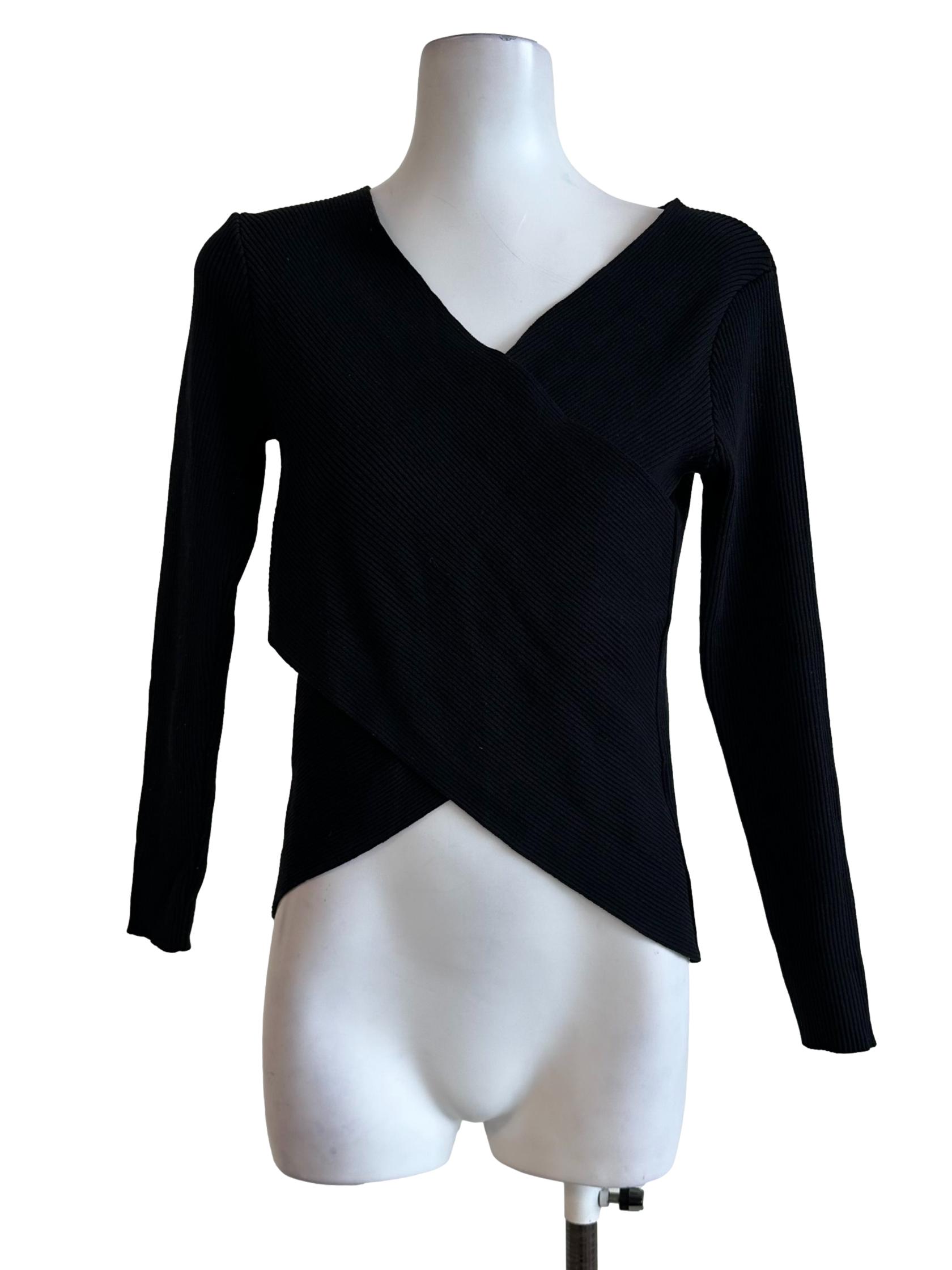 Black Pencil Stripes Long Sleeves Top