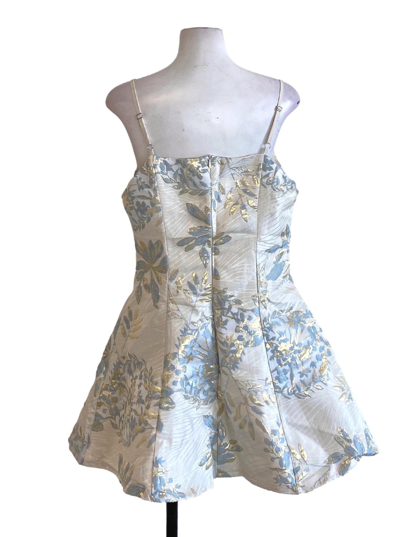 Parchment White Floral Textured Square Neck Sheath A-Line Dress