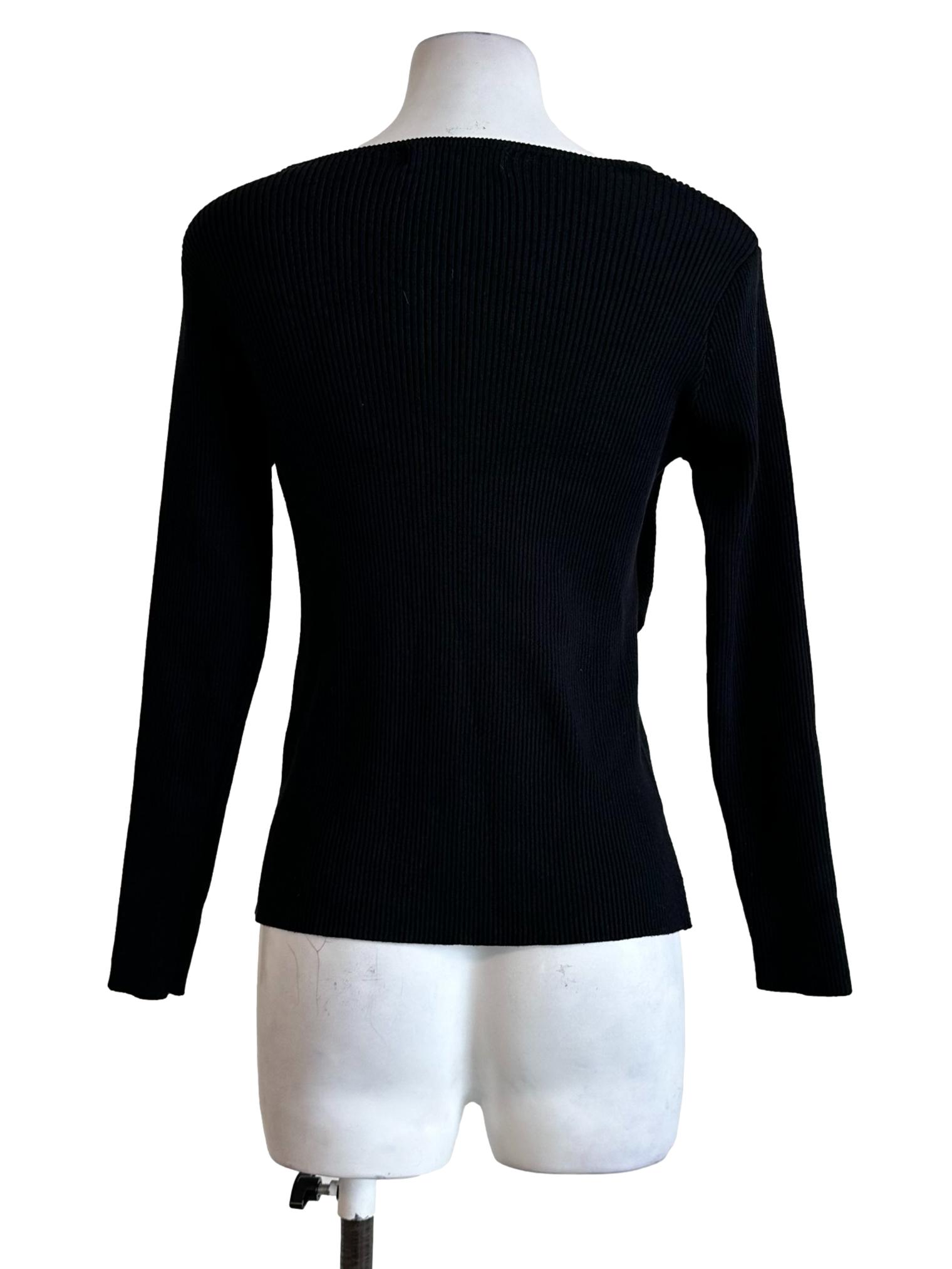 Black Pencil Stripes Long Sleeves Top