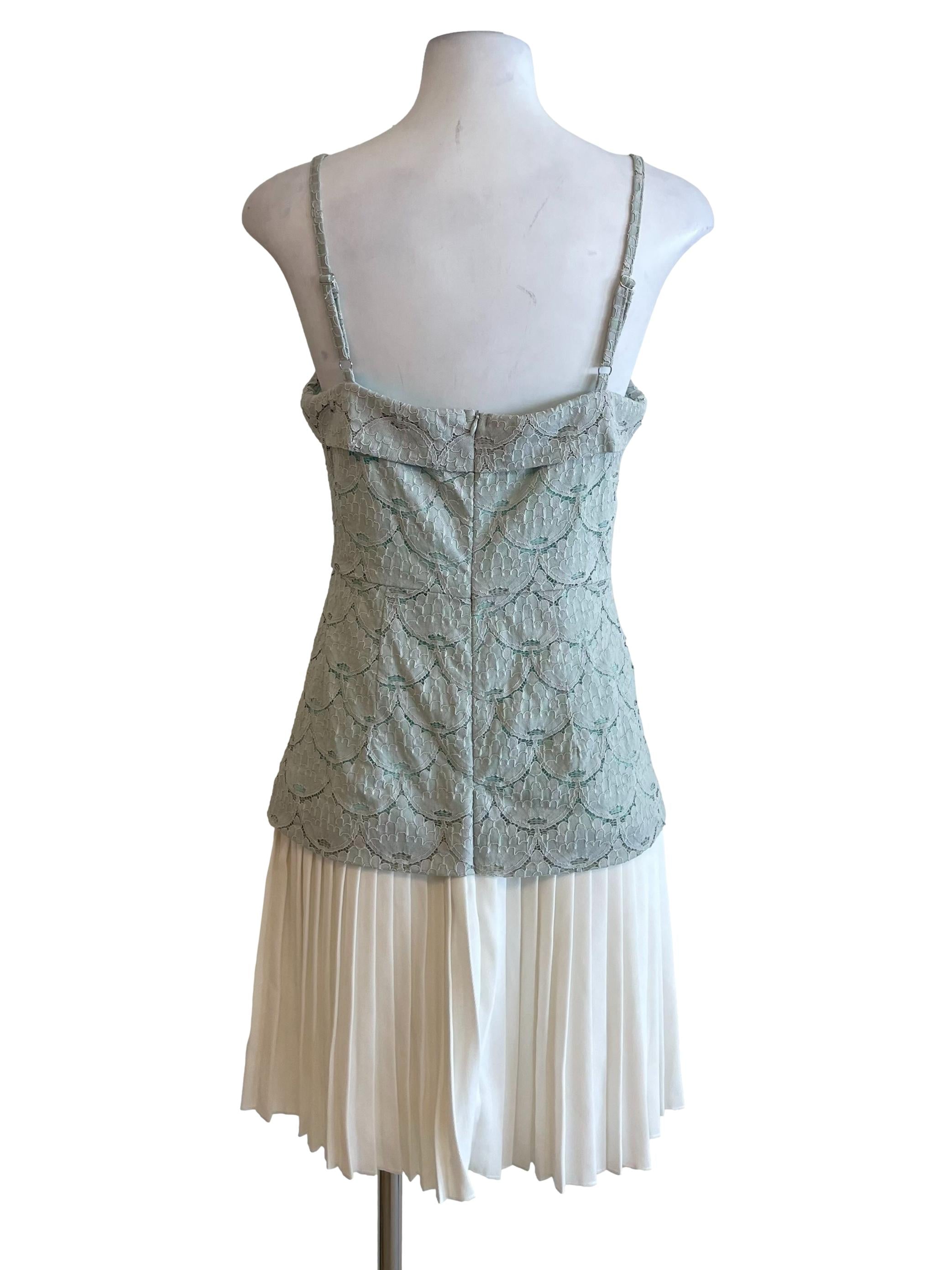 Light Green Lace Top Pleated Dress