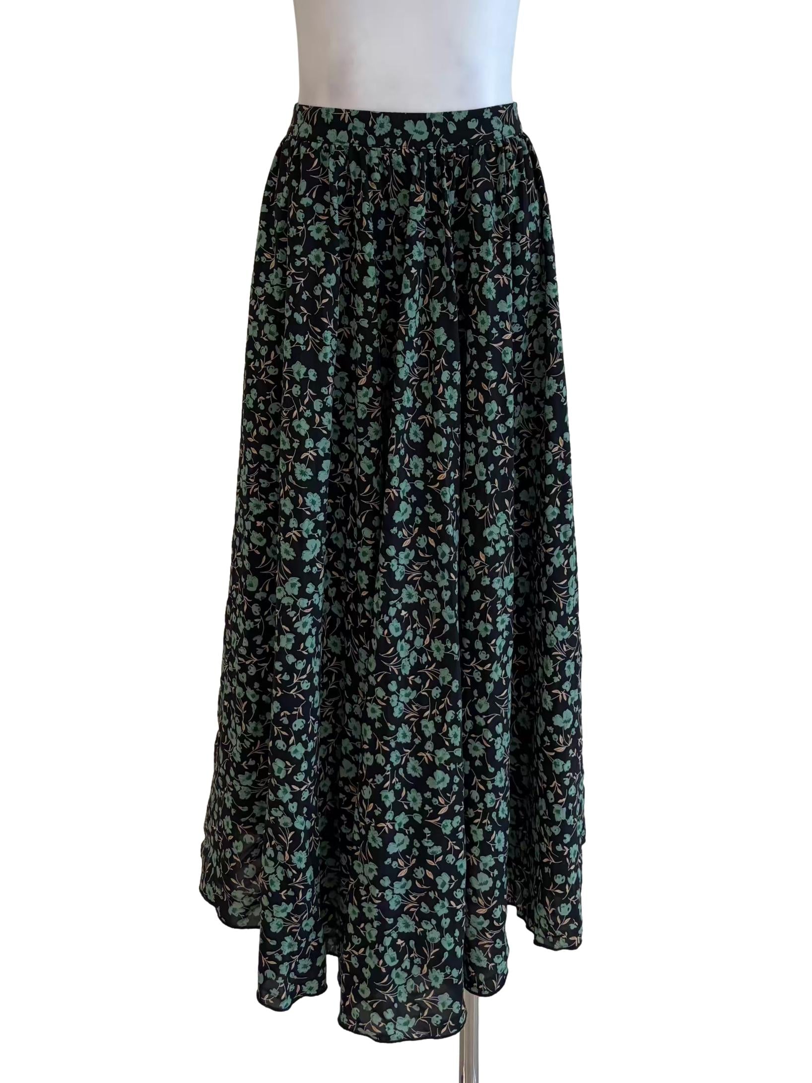 Pistachio Green Floral Flare Skirt