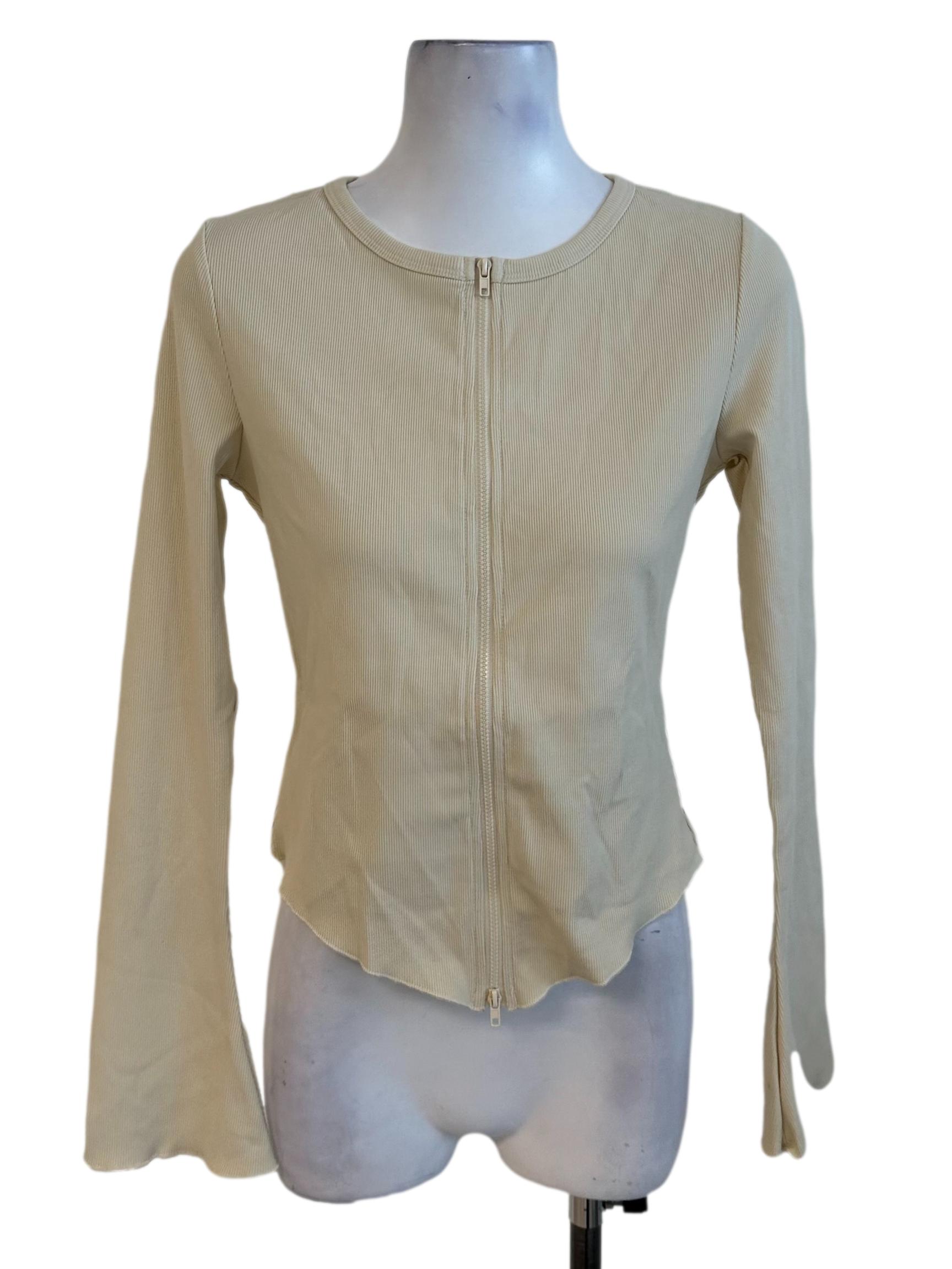 Dusty Yellow Zipped V Top