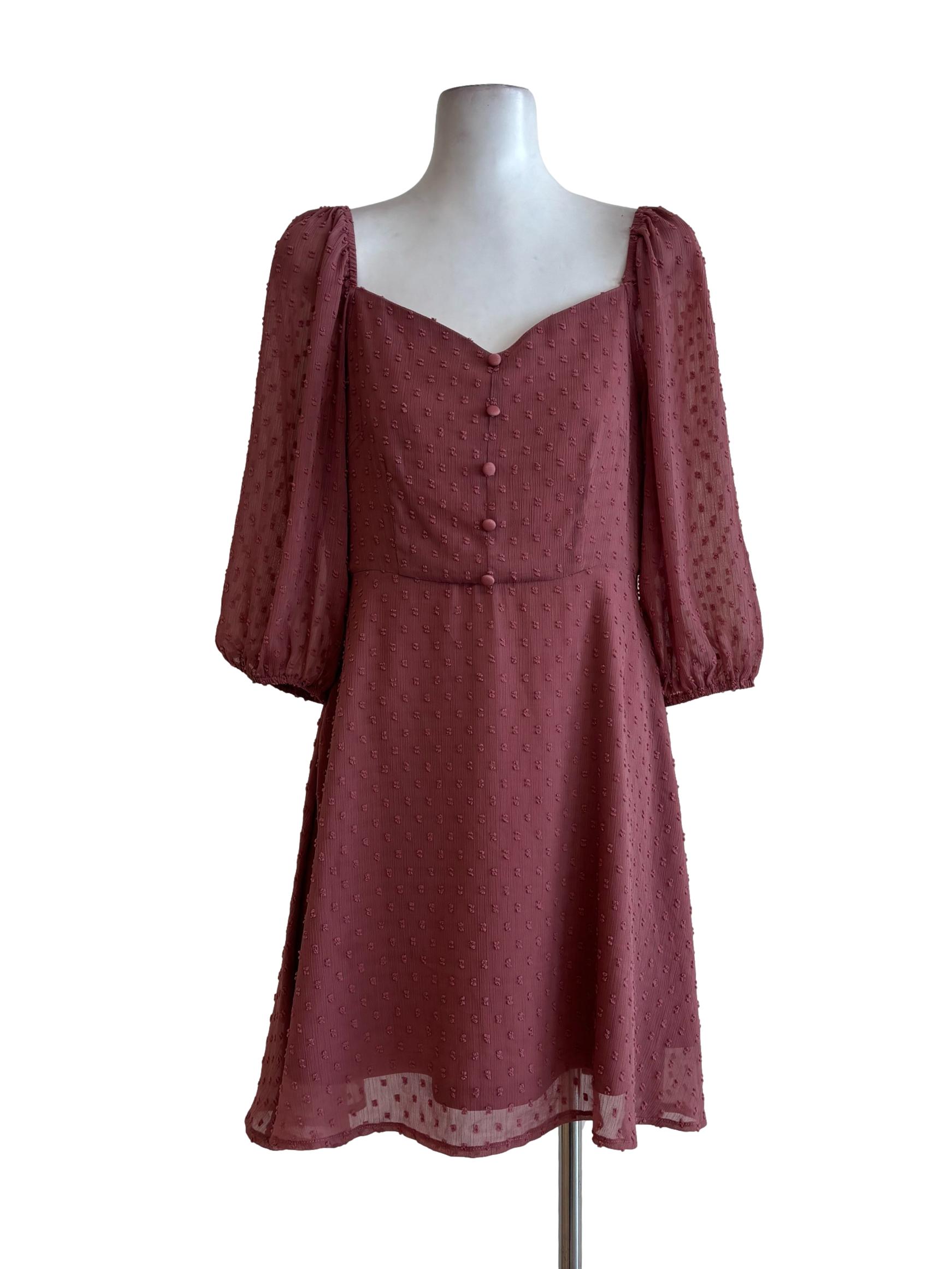 Raspberry Textured Longsleeve Dress