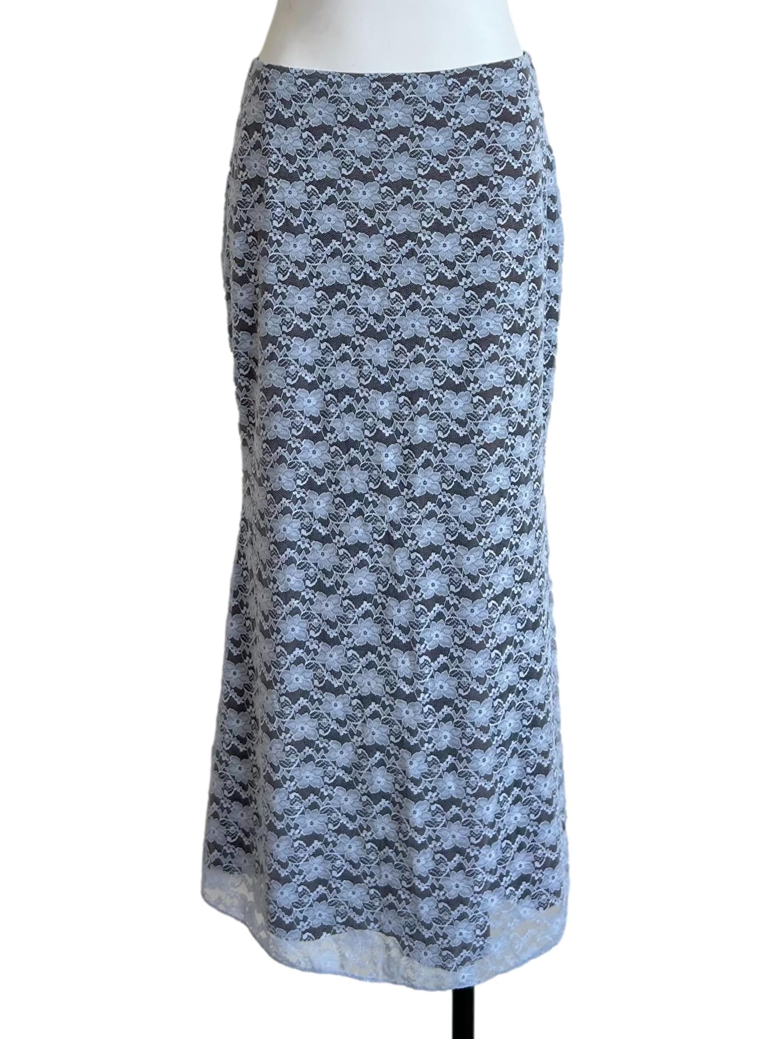 Blue & Brown Floral Lace Maxi Skirt