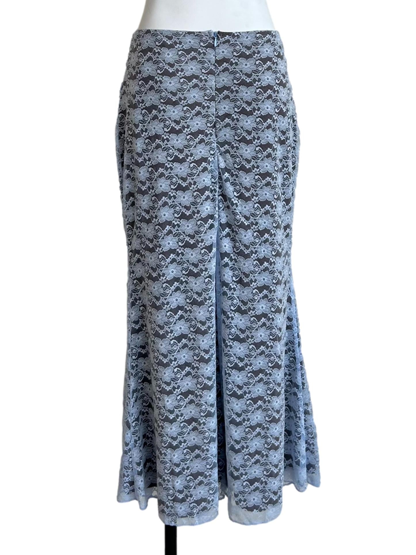 Blue & Brown Floral Lace Maxi Skirt