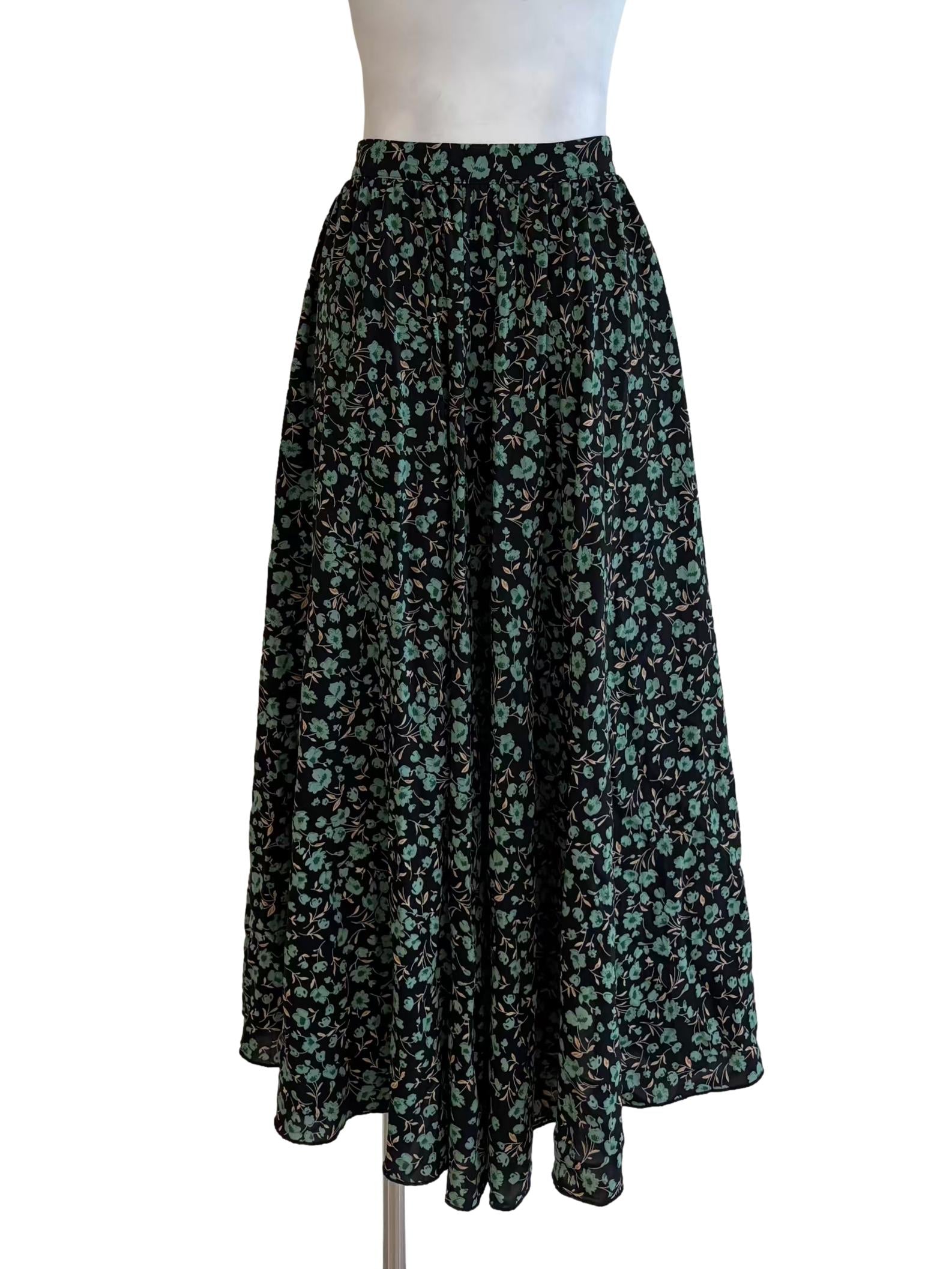 Pistachio Green Floral Flare Skirt