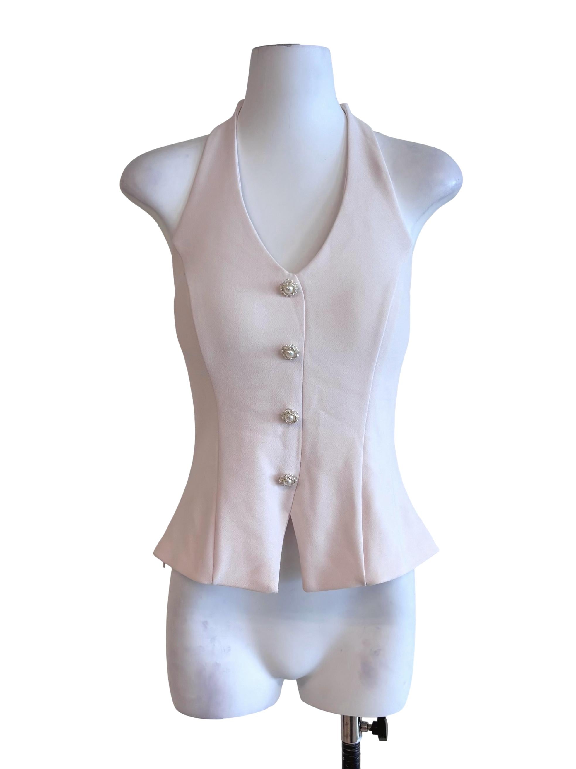 Light Pink Buttoned Halter Peplum Top