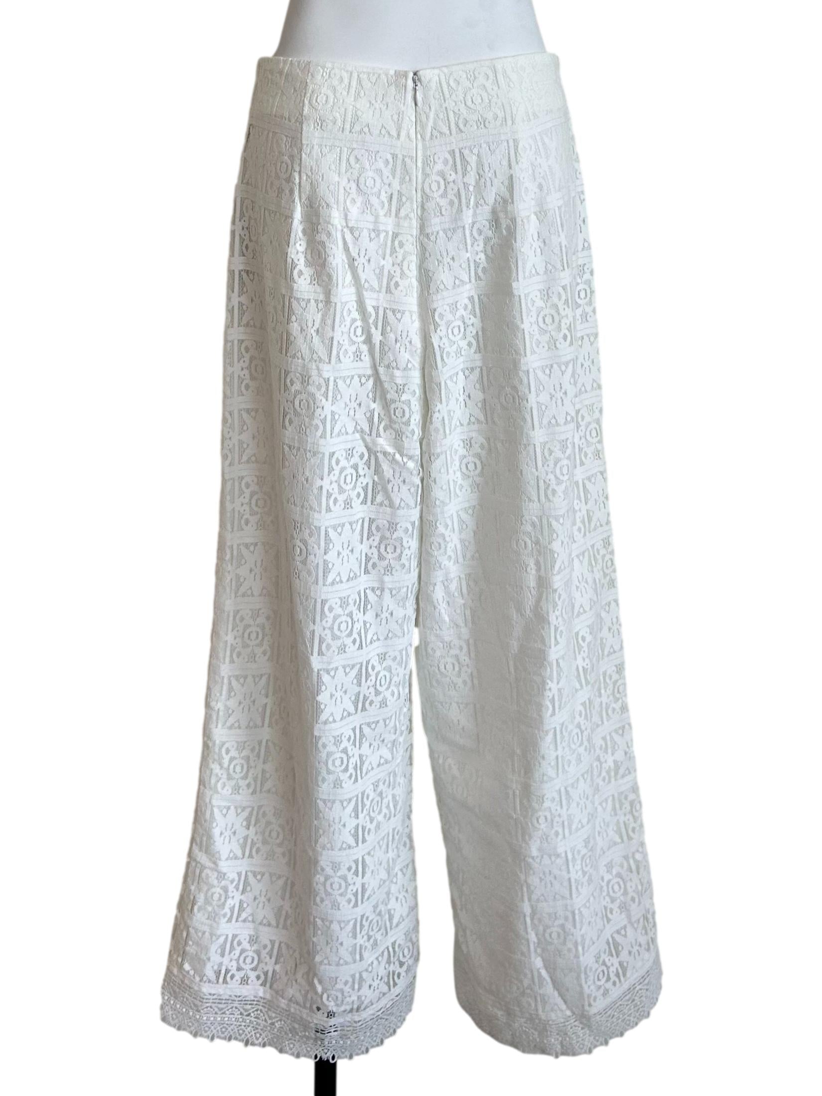 White Intricate Geometric Lace Trousers