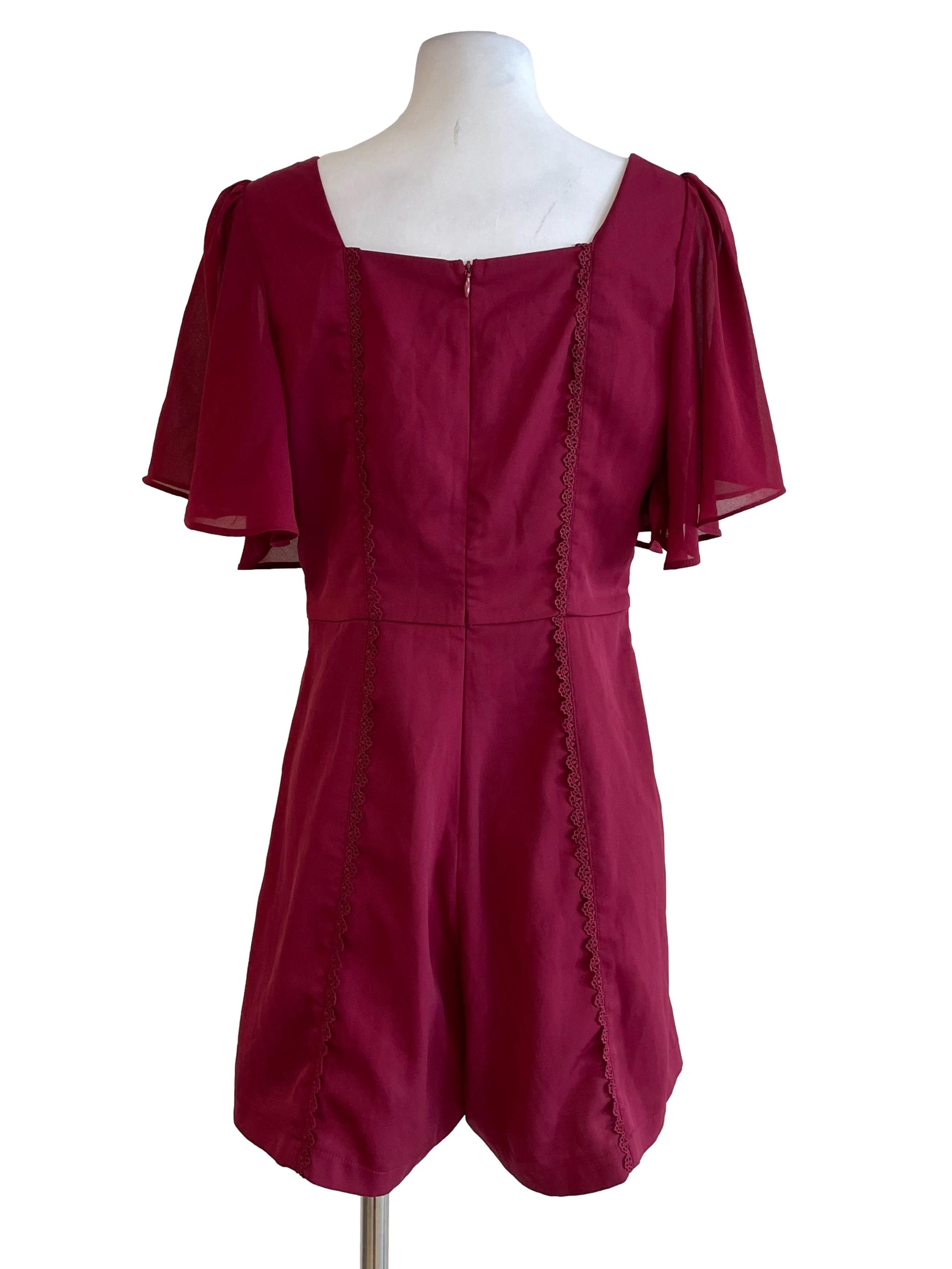 Berry Red Square Neck Petite Romper