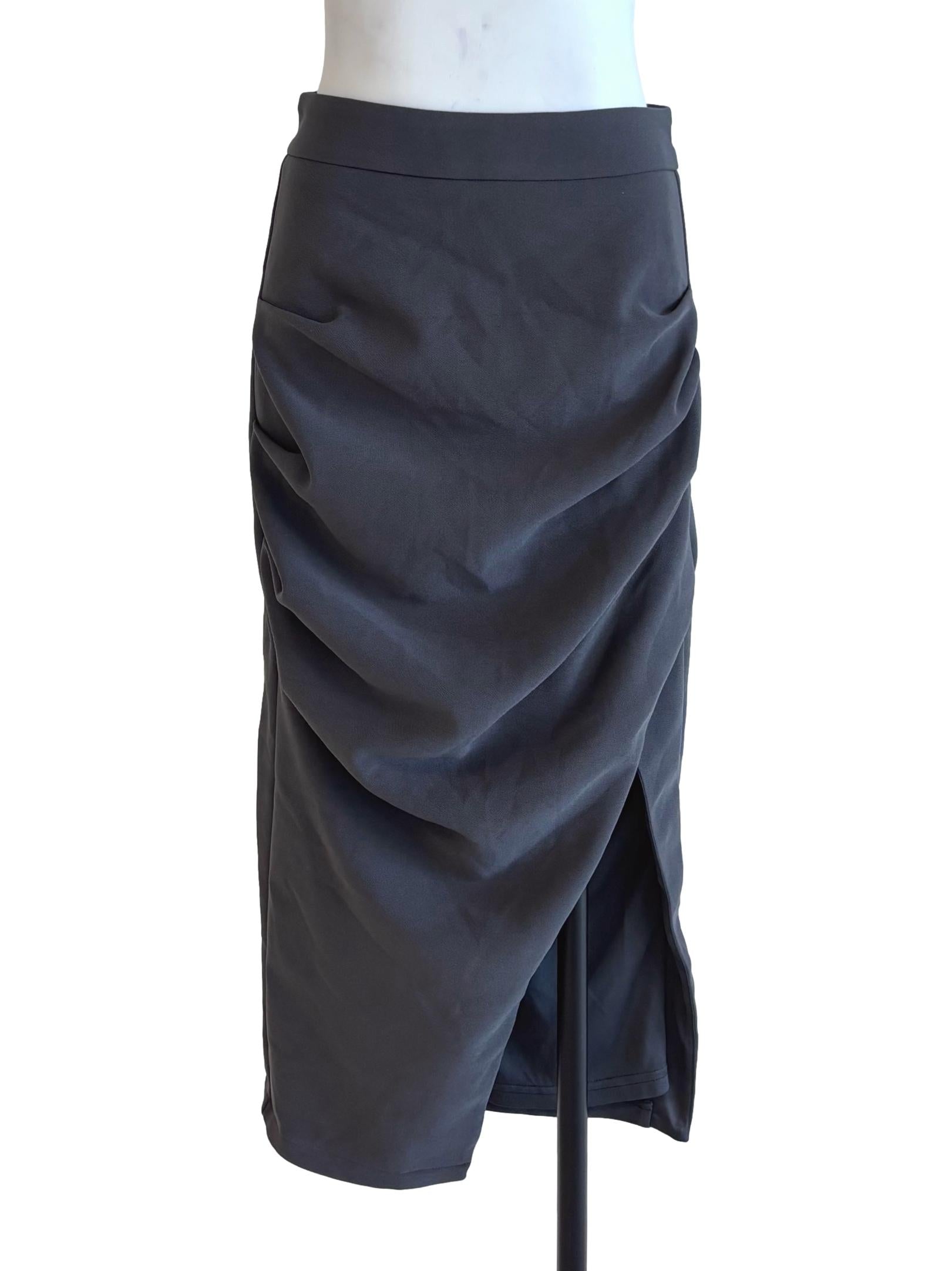 Ash Grey Drape Midi Skirt