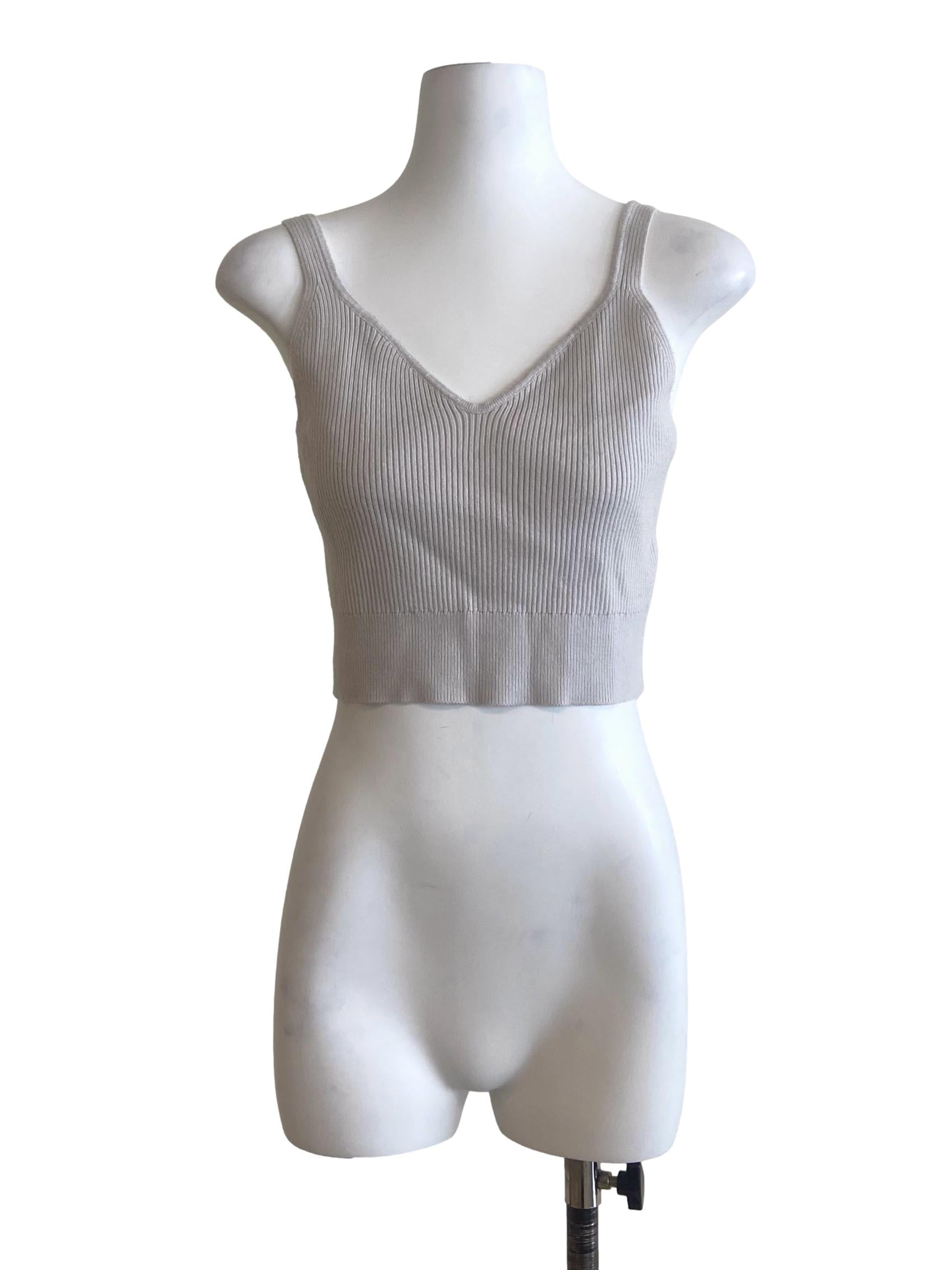 Cloud Grey Sleeveless Pencil Stripe Crop Top LB