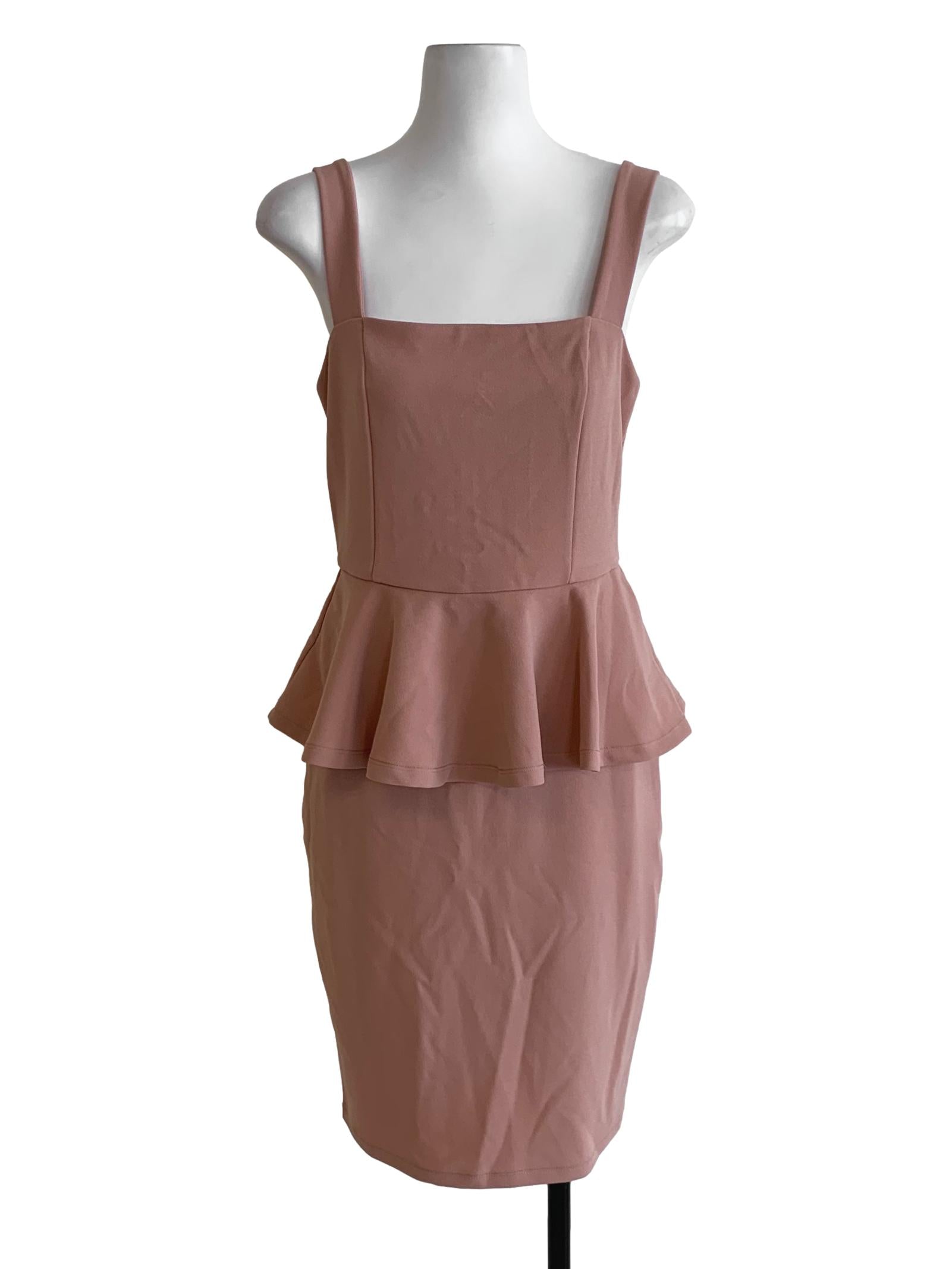 Blush Pink Plain Peplum Dress