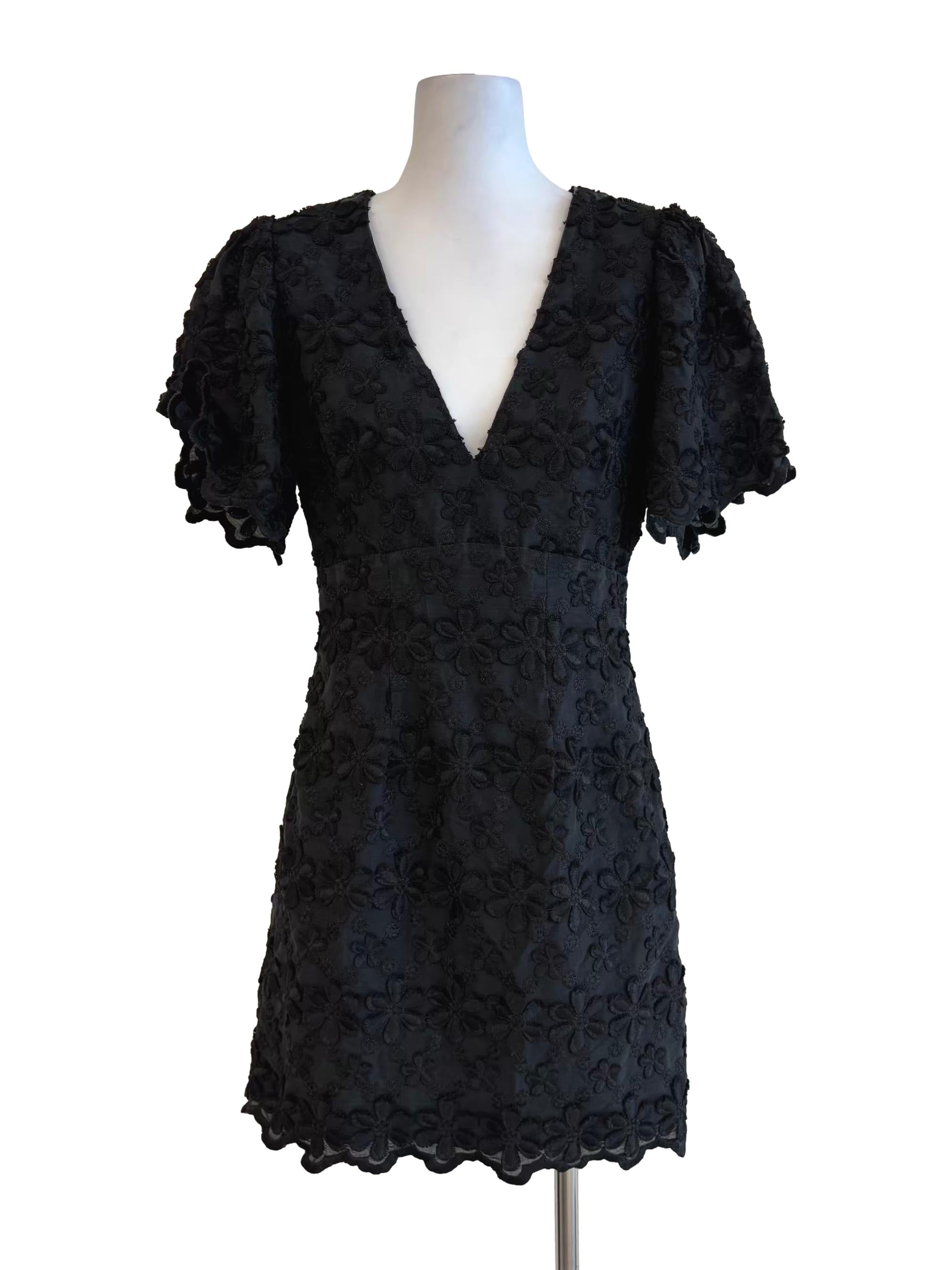 Jet Black Floral Textured Dress