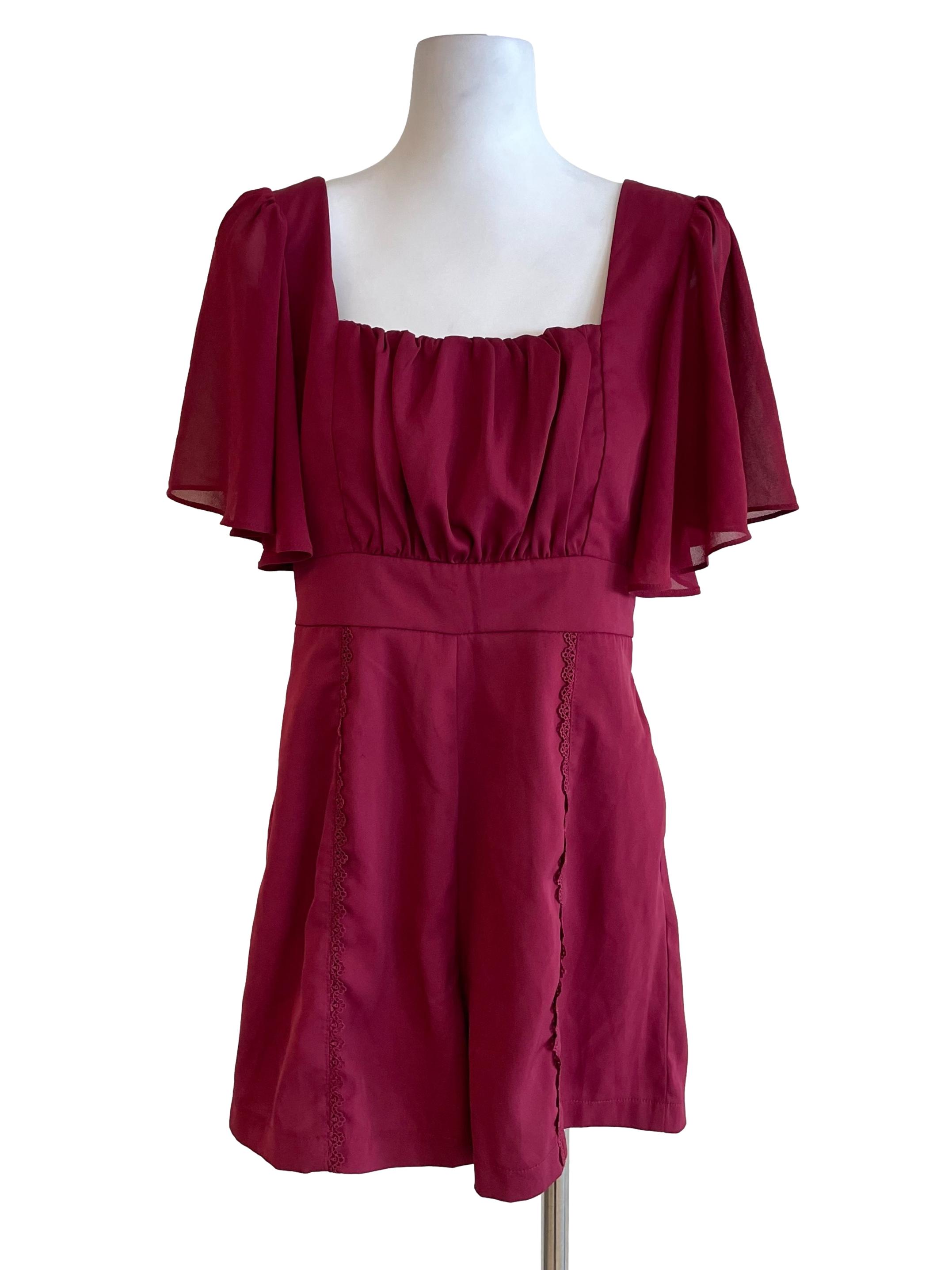 Berry Red Square Neck Petite Romper