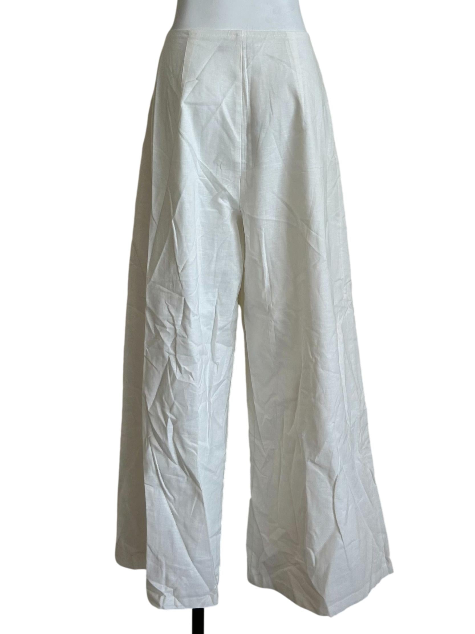 White Pleated Wide Leg Linen Trousers