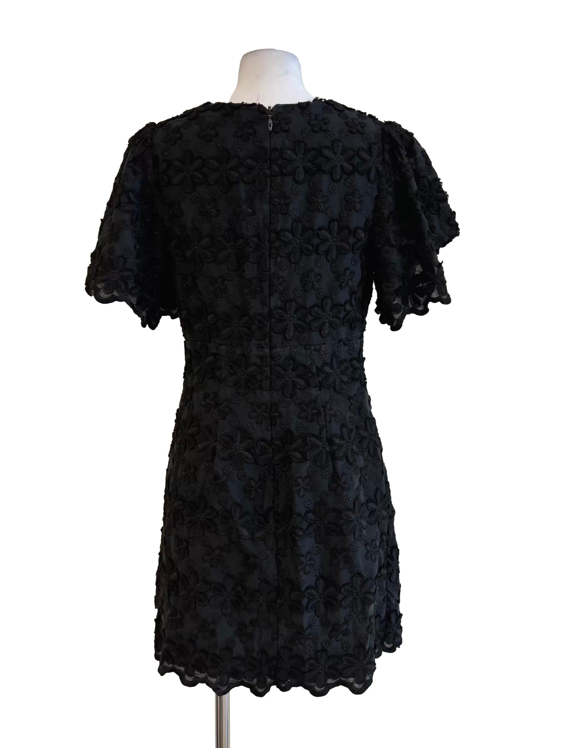Jet Black Floral Textured Dress