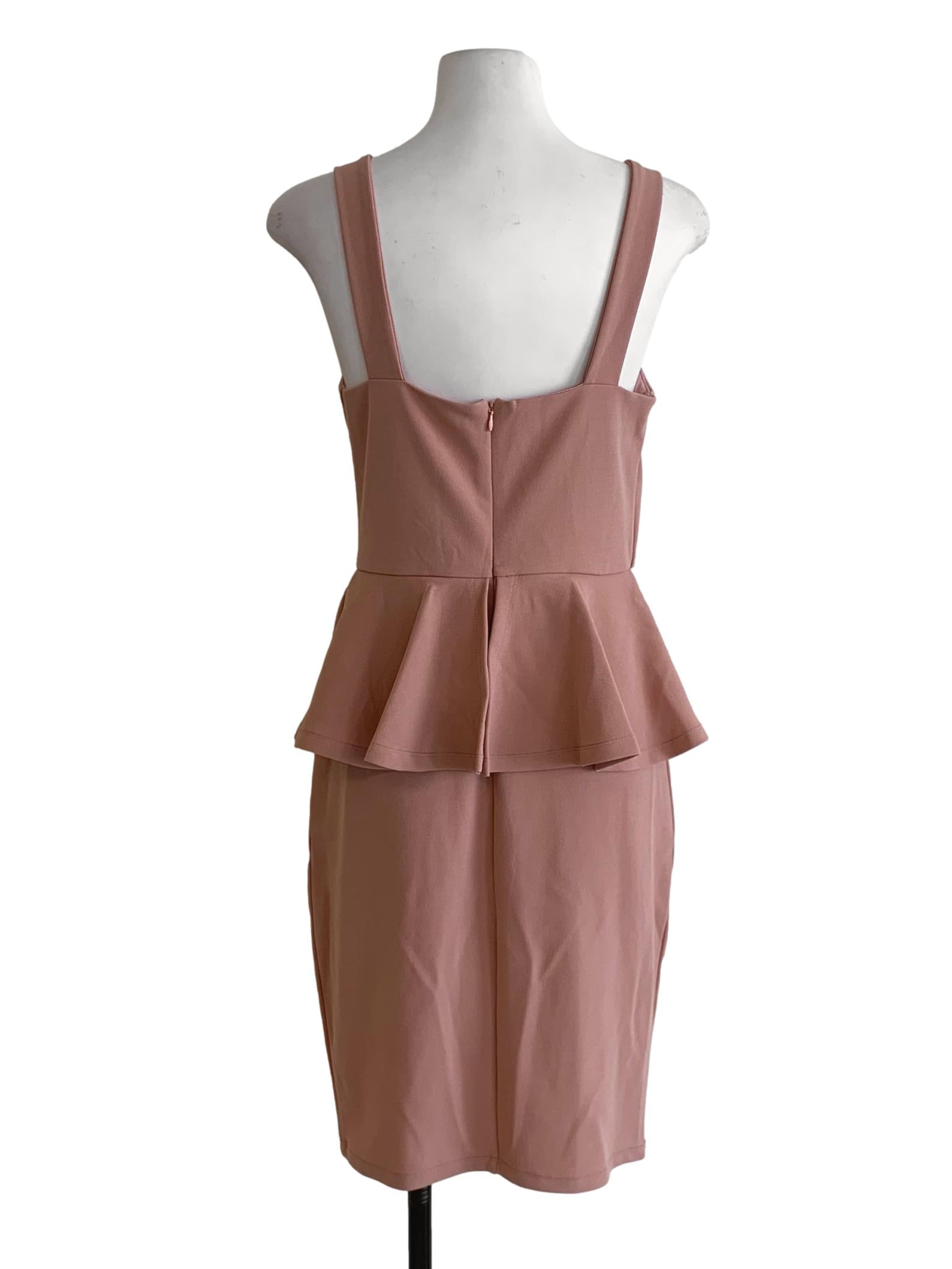 Blush Pink Plain Peplum Dress