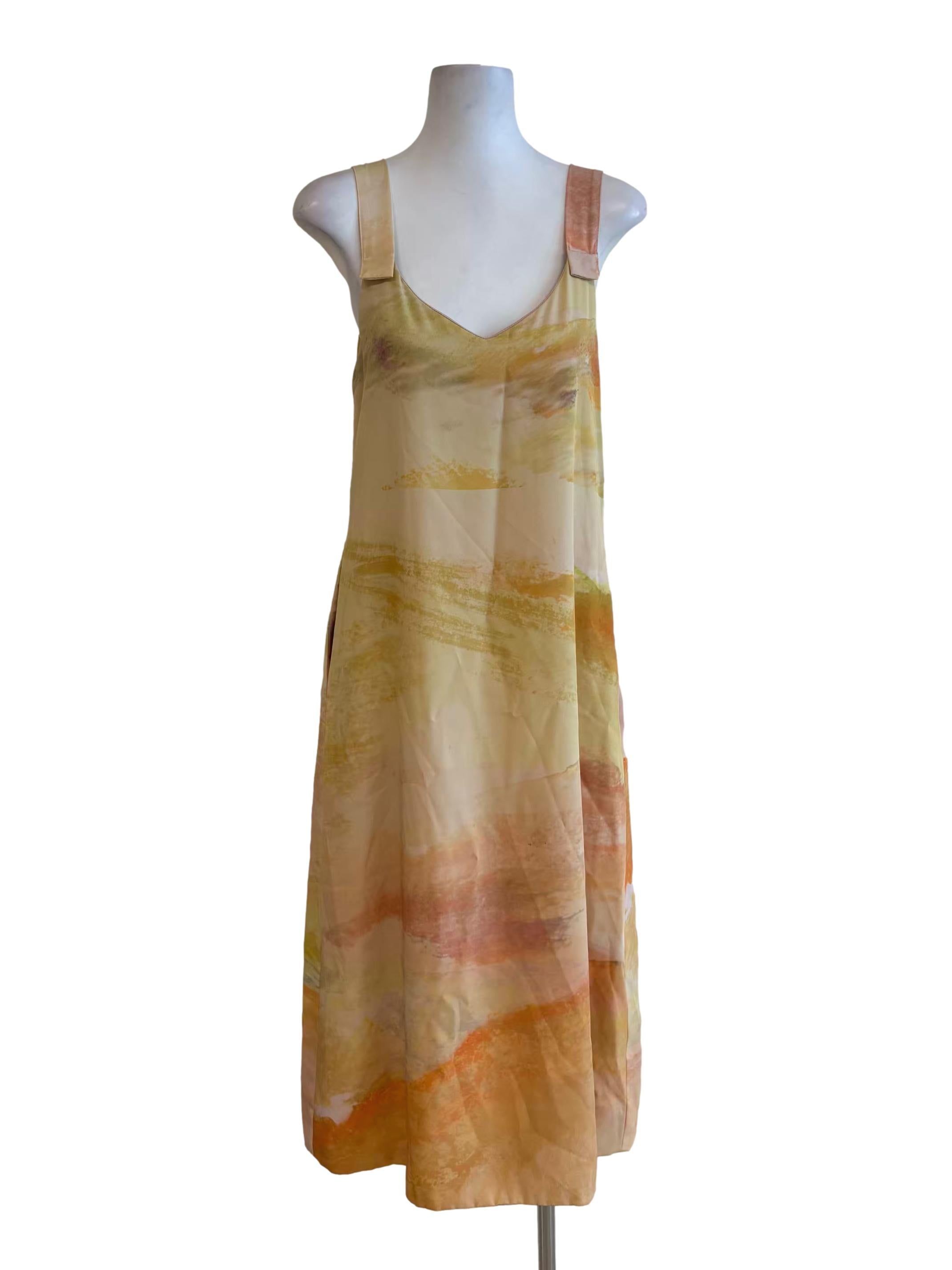 Yellow Marble Sleeveless Slip Dress